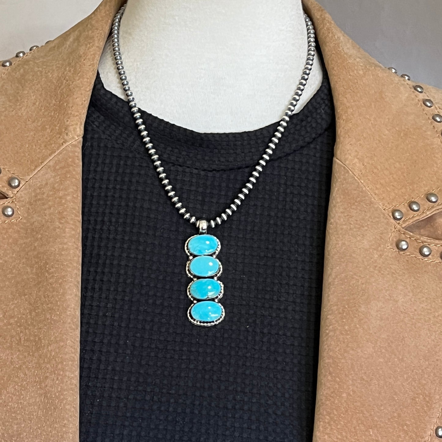 Turquoise vertical bar Pendant Sterling silver Navajo handmade Marie Bahe 535