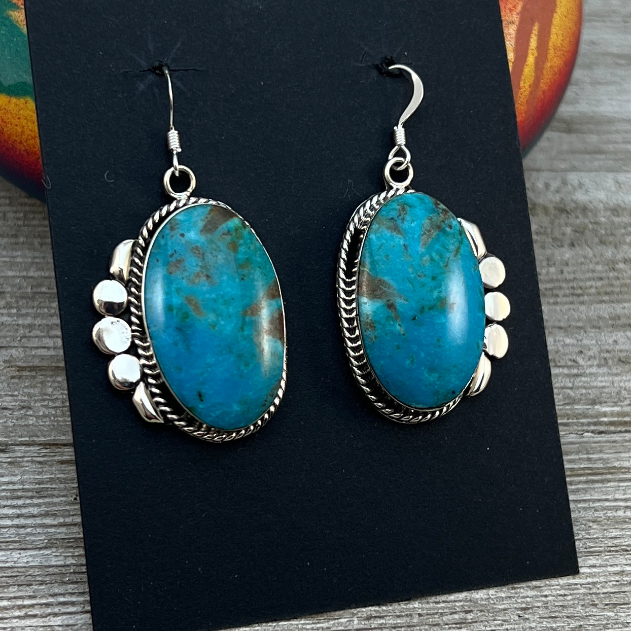 Blue Turquoise Dangle Earrings sterling silver Navajo Leroy Silversmith