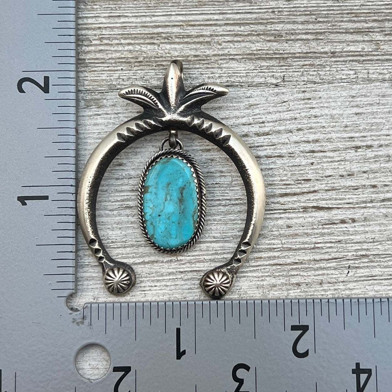 Kingman Turquoise Small naja Pendant, Tufa Cast, Navajo Sterling Silver Martha Cayatineto 1