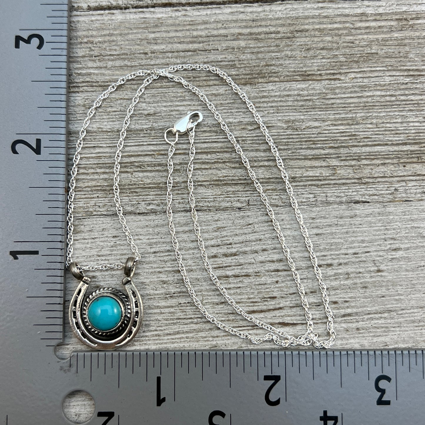 18" Sterling Silver Turquoise Horseshoe Necklace Cowgirl Rodeo Jewelry Annette Chiquito