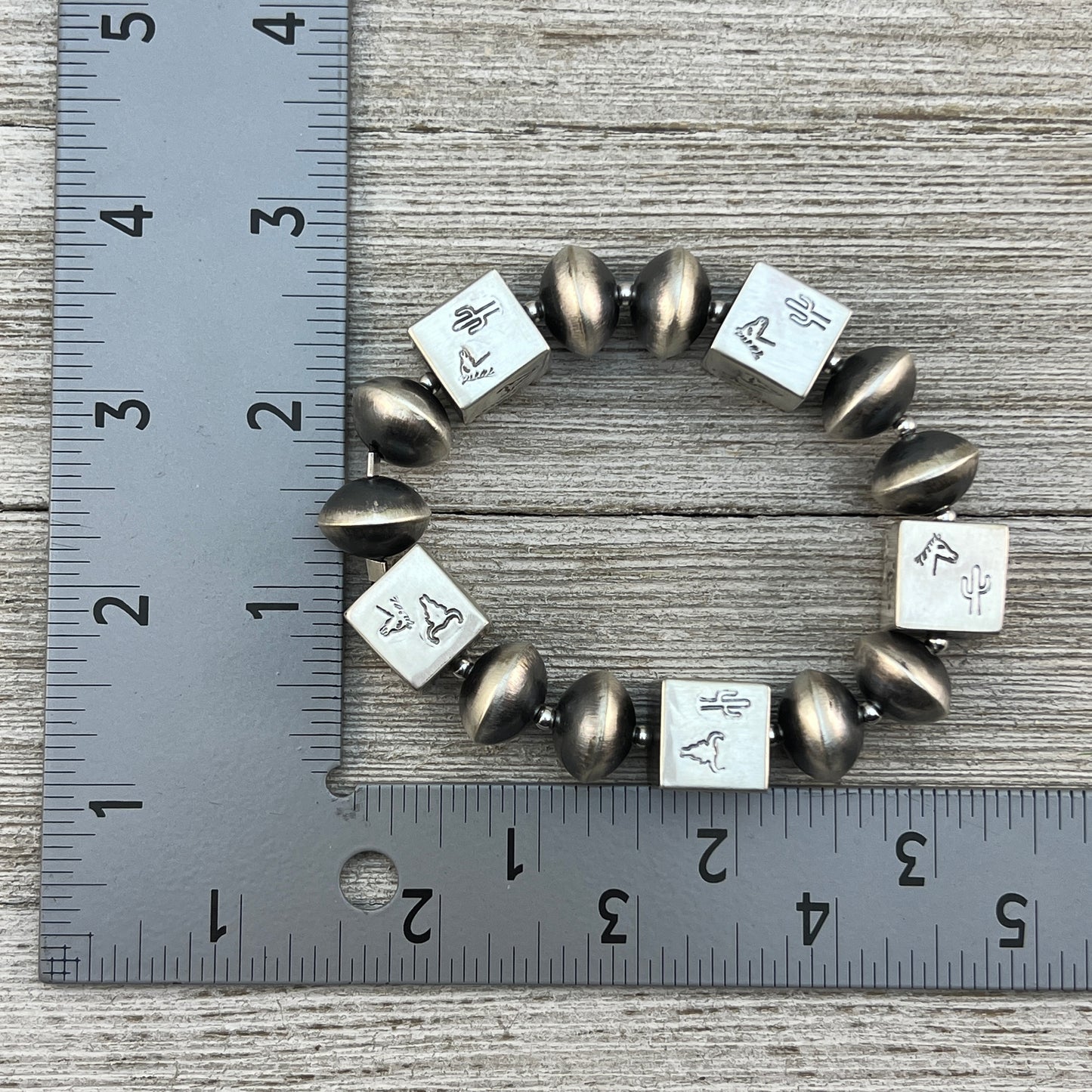 Handmade Navajo Pearls, beads, elastic, Stretch bracelet sterling silver 7" Sharon Cooley