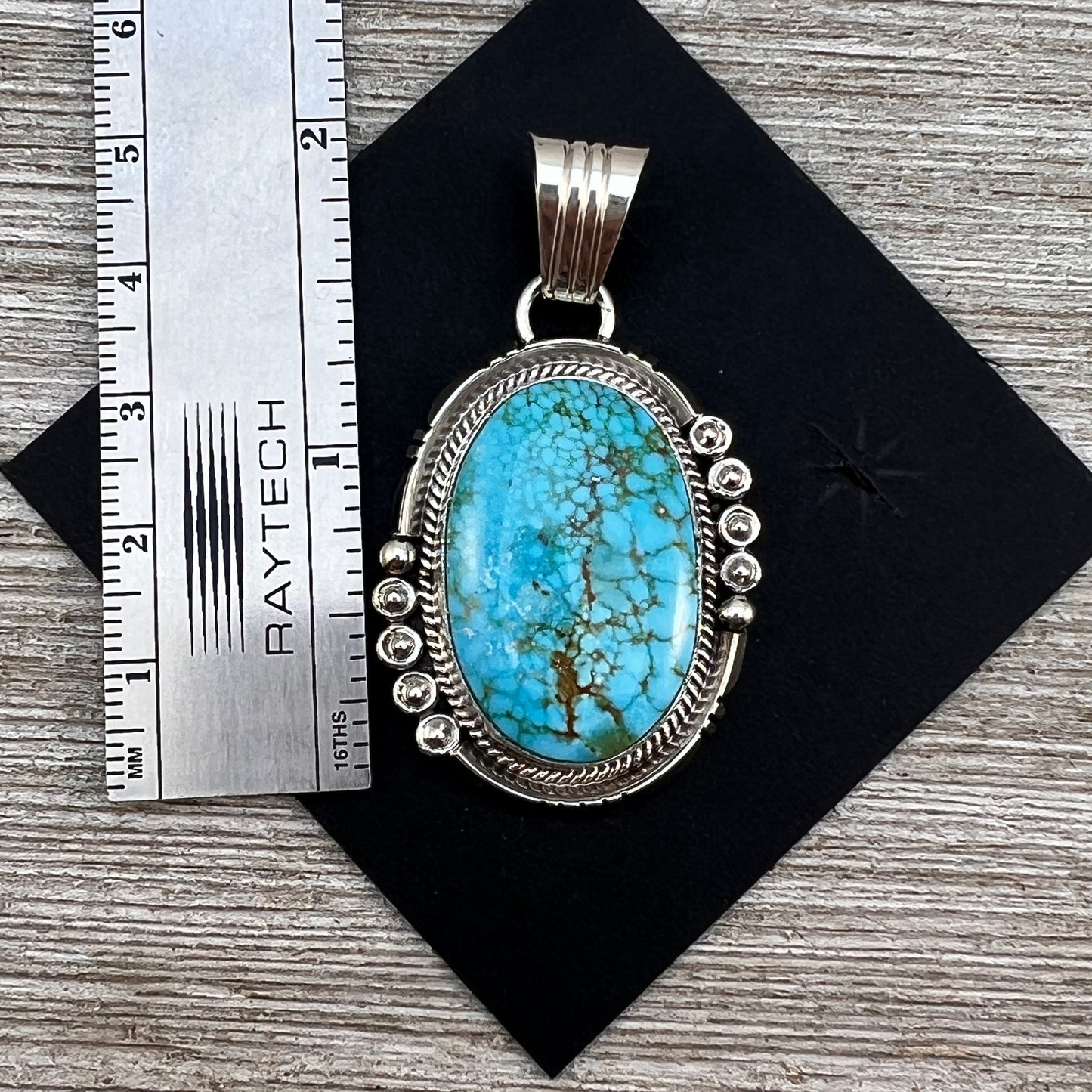 High Quality Blue Kingman Turquoise Pendant 6, Sterling Silver Daniel Benally