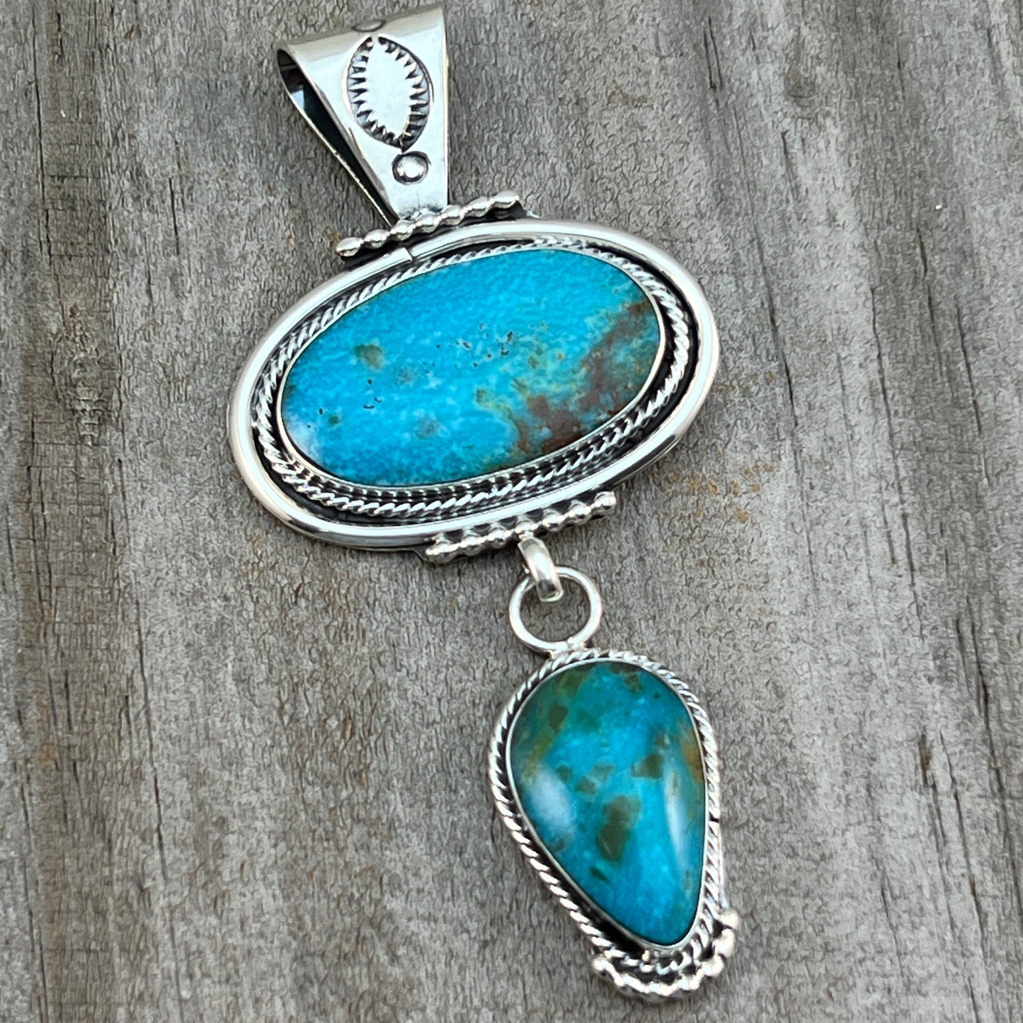 Turquoise Pendant Sterling silver Navajo Handmade Mike Smith 525