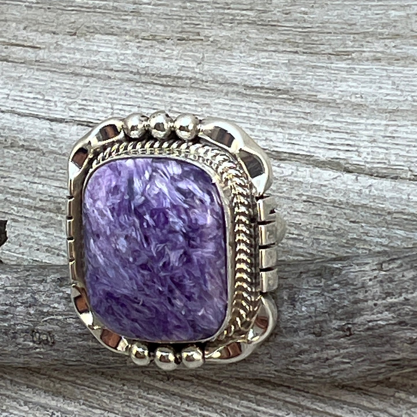 Size 6 Charoite sterling silver handmade ring #8 Navajo Samuel Yellowhair