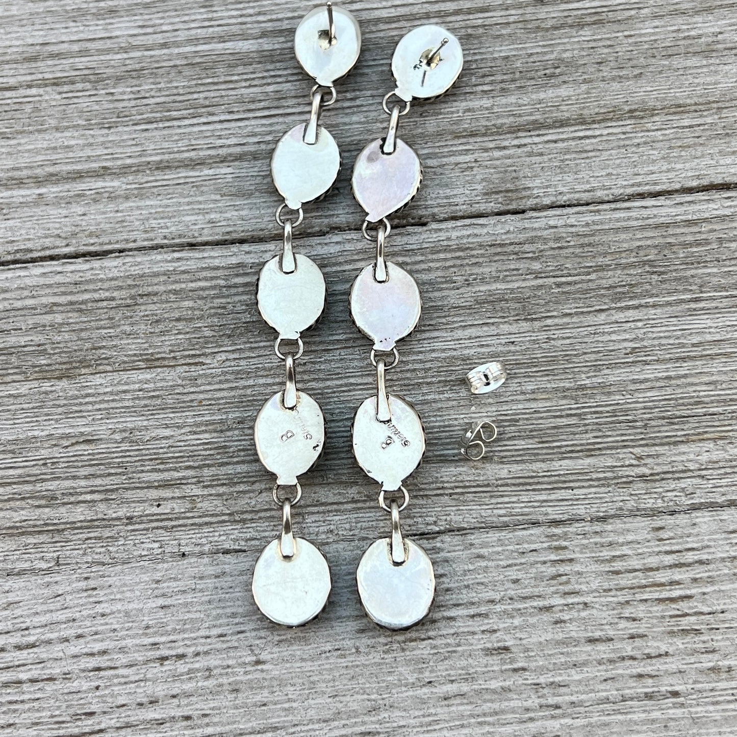 Long Dangle Turquoise stone earrings, sterling silver Boho jewelry Maxine Ramirez