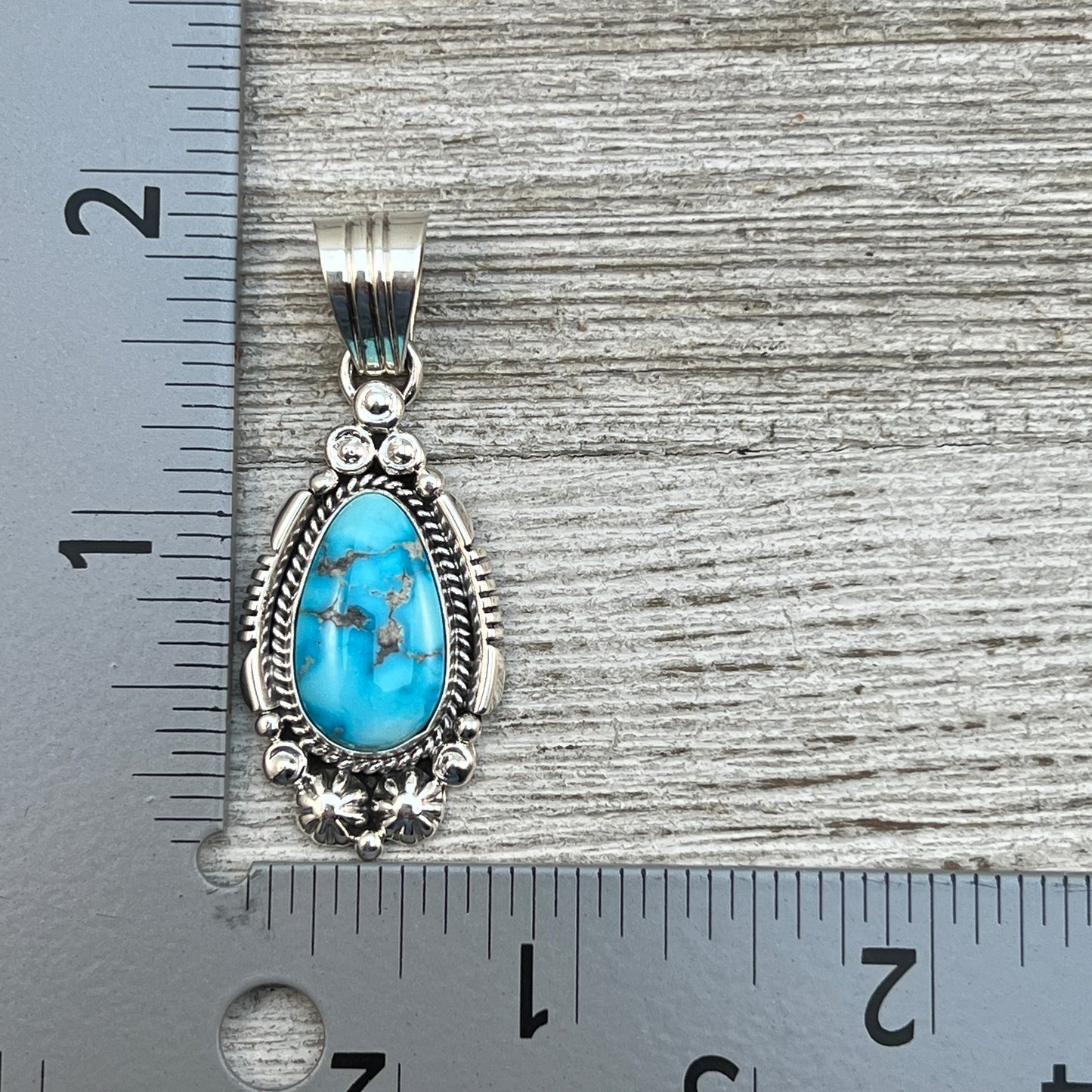 Blue Kingman Turquoise Pendant Navajo handmade Daniel Benally sterling silver
