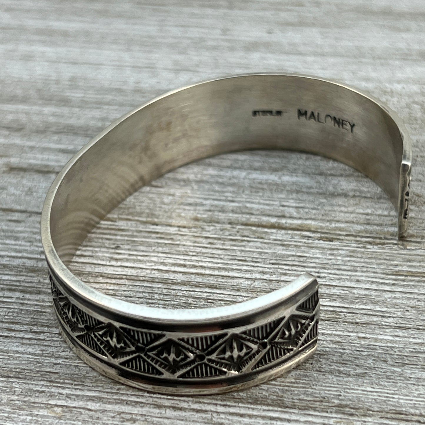 6.5" Sterling silver hand stamped Cuff Bracelet Navajo Leonard Maloney signed boho