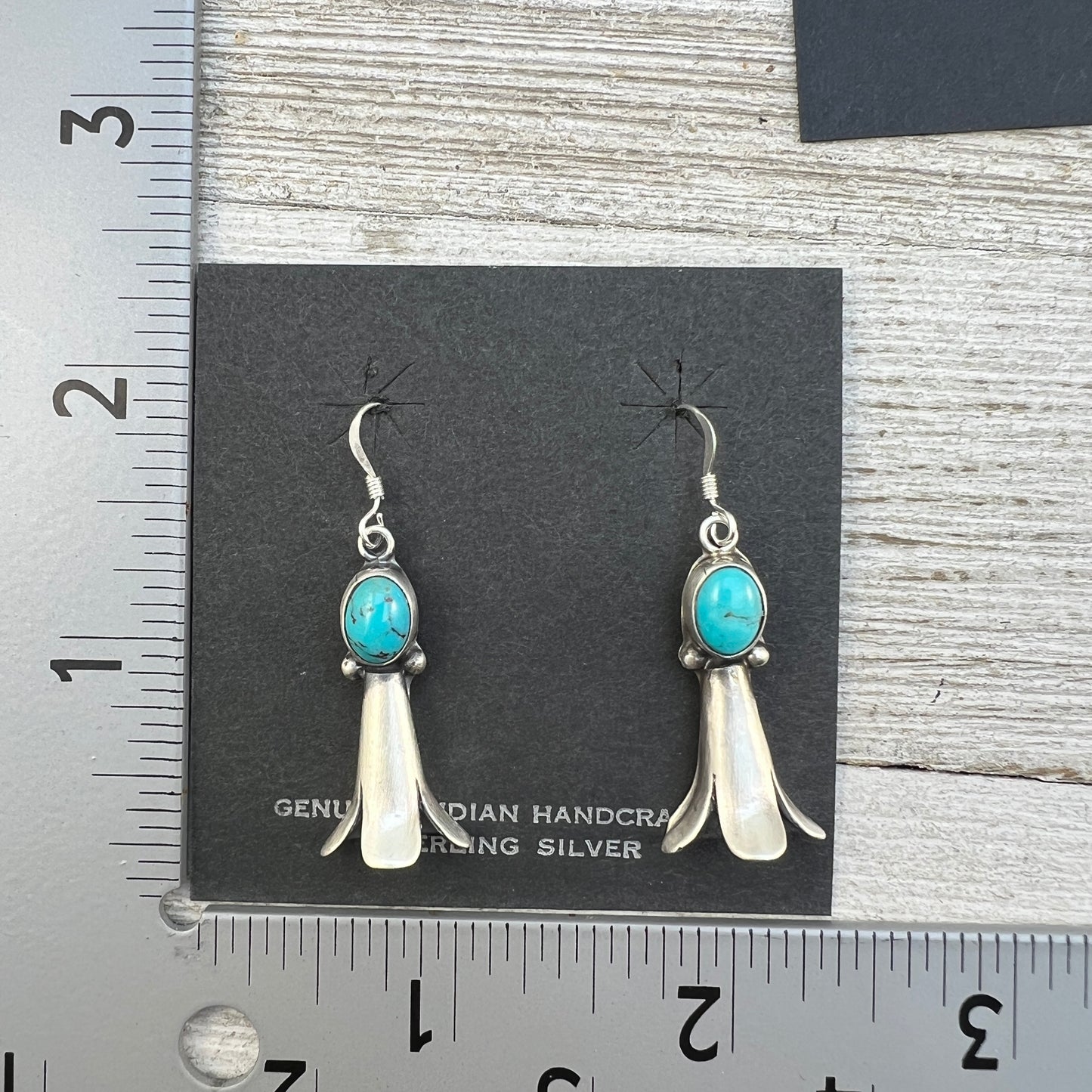 Squash Blossom Dangle Earrings 1 Turquoise sterling silver Robinson Martinez