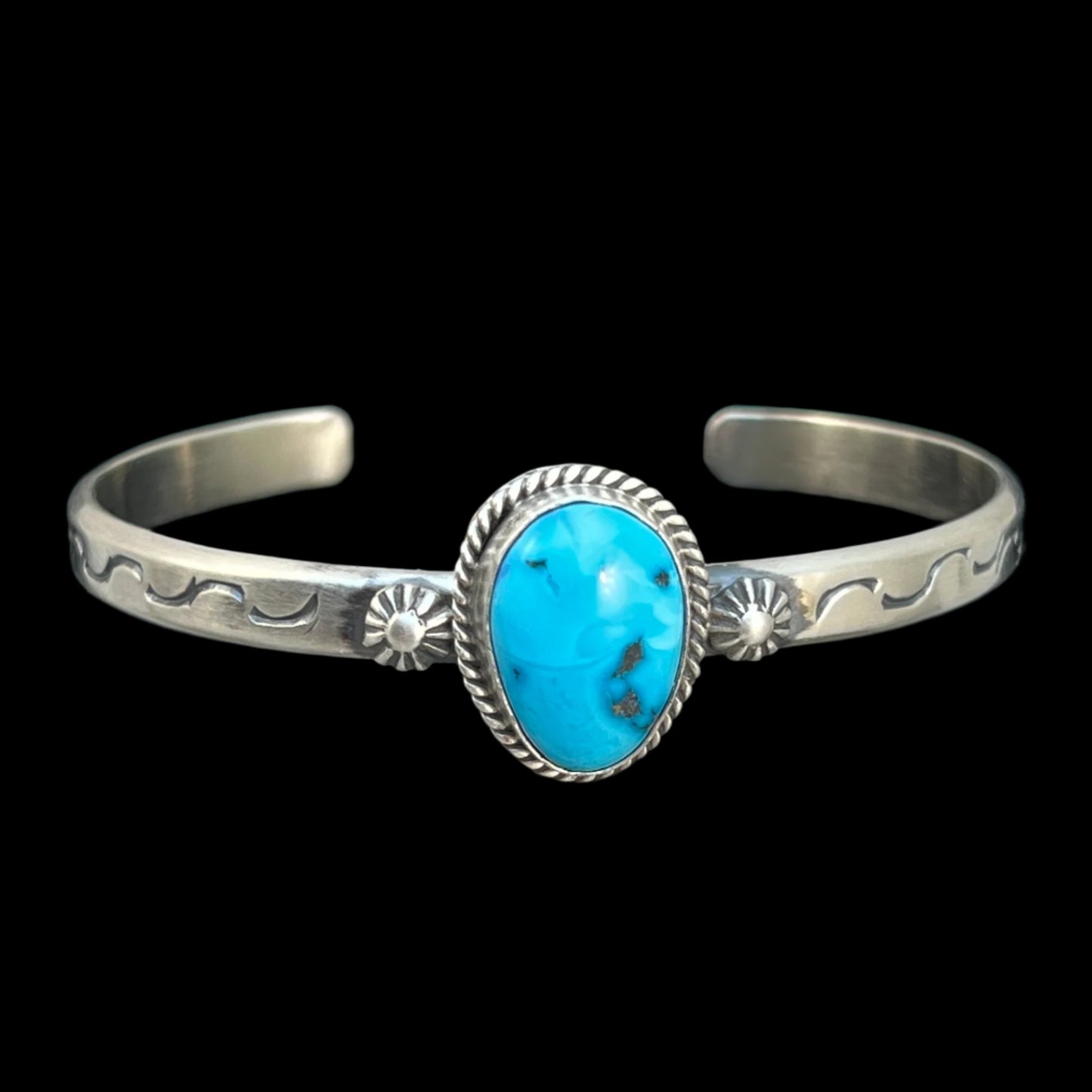 Blue Kingman Turquoise BOHO stack Cuff bracelet Sterling Silver Samuel Yellowhair 2