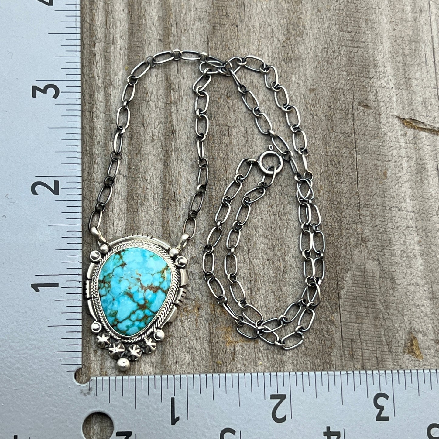 18" Kingman Spiderweb Turquoise Necklace Sterling silver Navajo Daniel Benally 601