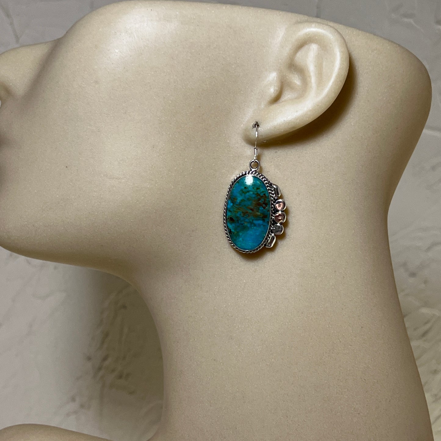 Turquoise Dangle Earrings sterling silver Navajo Leroy Silversmith handmade Boho