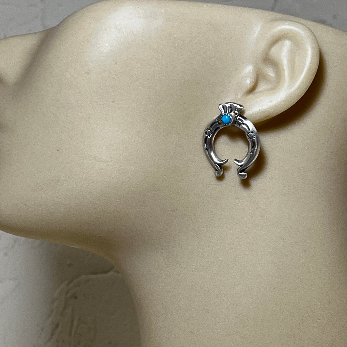 Blue Turquoise Naja stud Earrings Navajo handmade Adrienne Gordan Sterling Silver 1