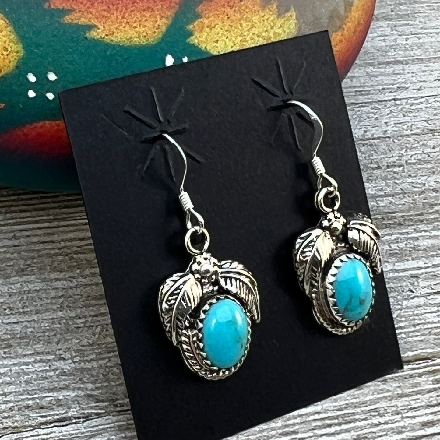 Small Turquoise dangle earrings sterling silver turquoise Sharon McCarthy 417