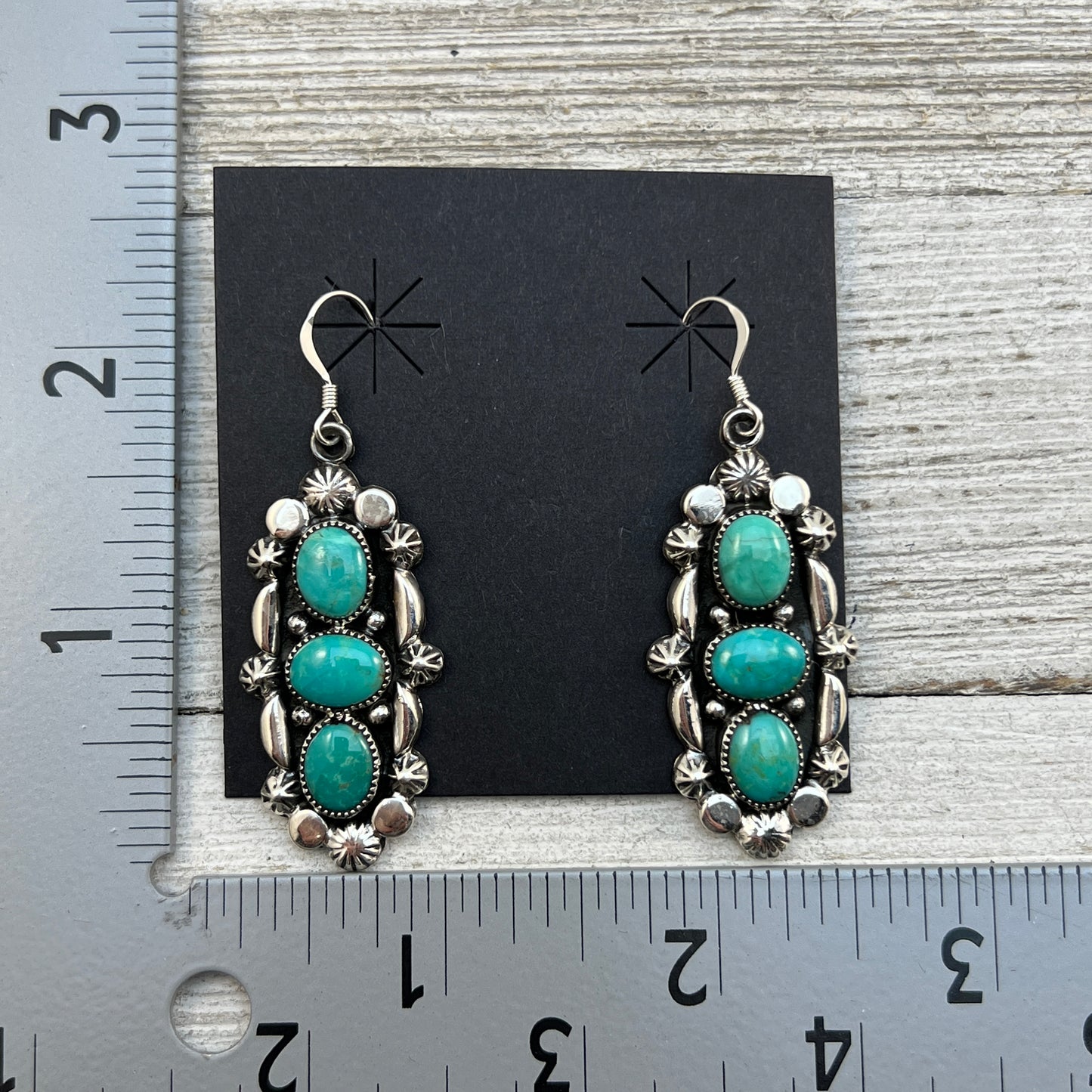 Kingman turquoise dangle earrings sterling silver turquoise Emerson Delgarito 404