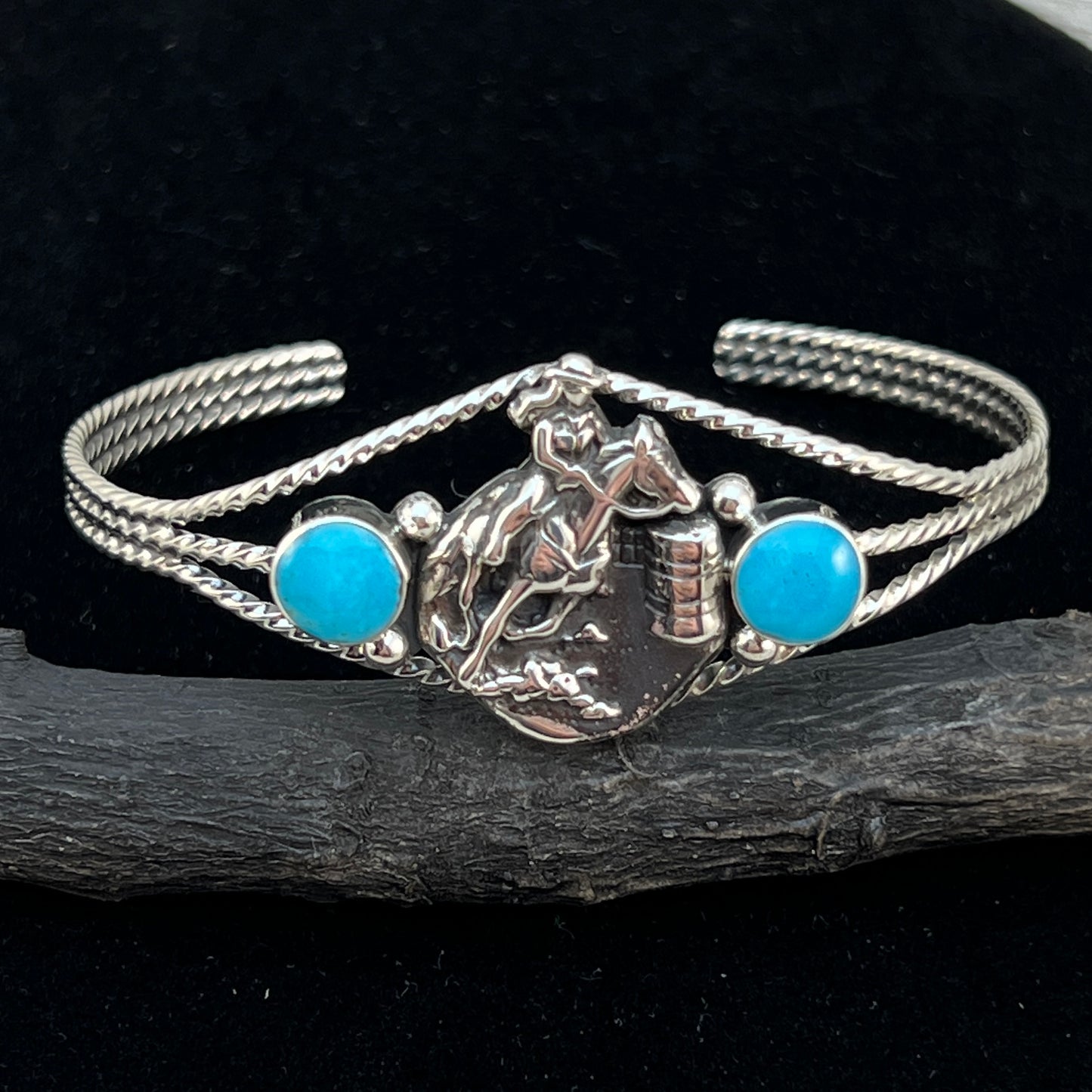 Barrel Racer Sterling silver turquoise cuff Bracelet Navajo handmade Marie Bahe 4
