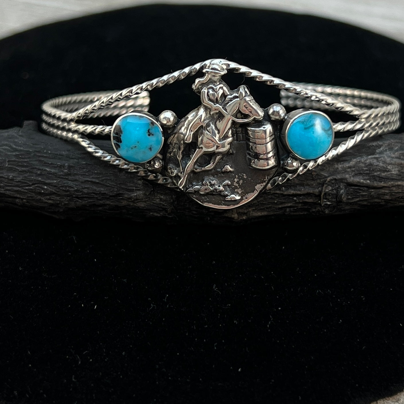 Barrel Racer Sterling silver turquoise cuff Bracelet Navajo handmade Marie Bahe 2