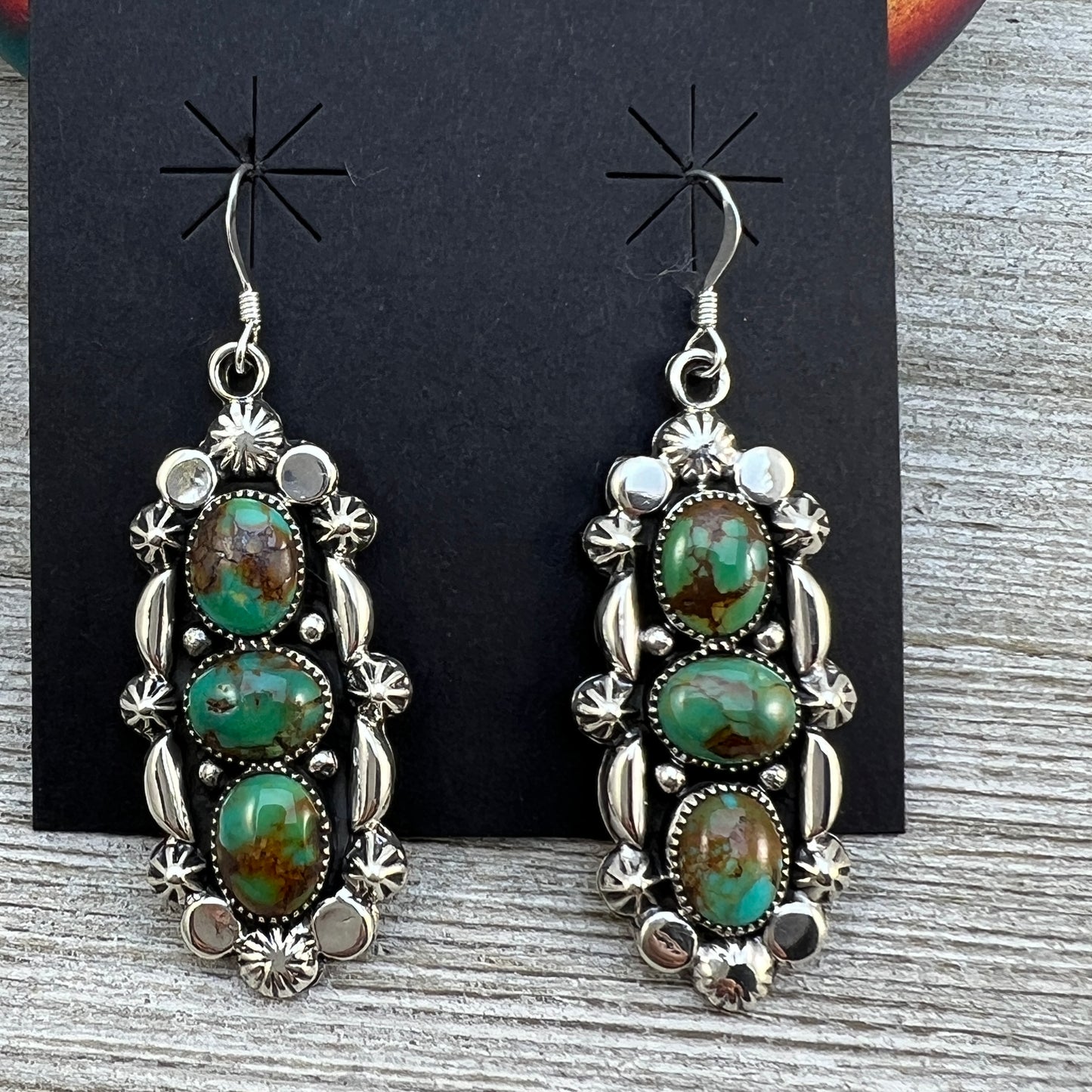 Kingman turquoise dangle earrings sterling silver turquoise Emerson Delgarito 405