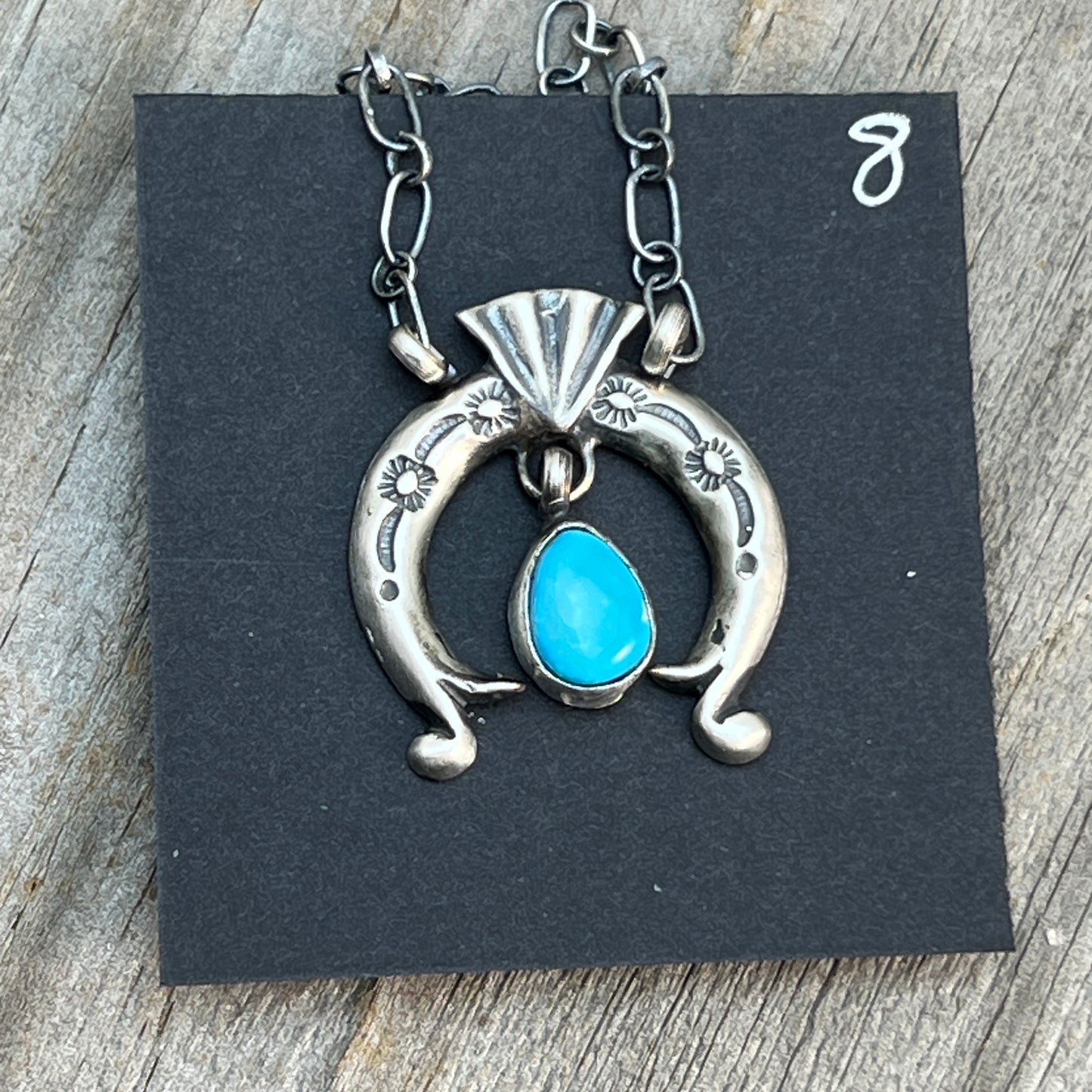 18 1/2" Blue Kingman Turquoise Naja Necklace Sterling silver Navajo Annette Chiquito 706