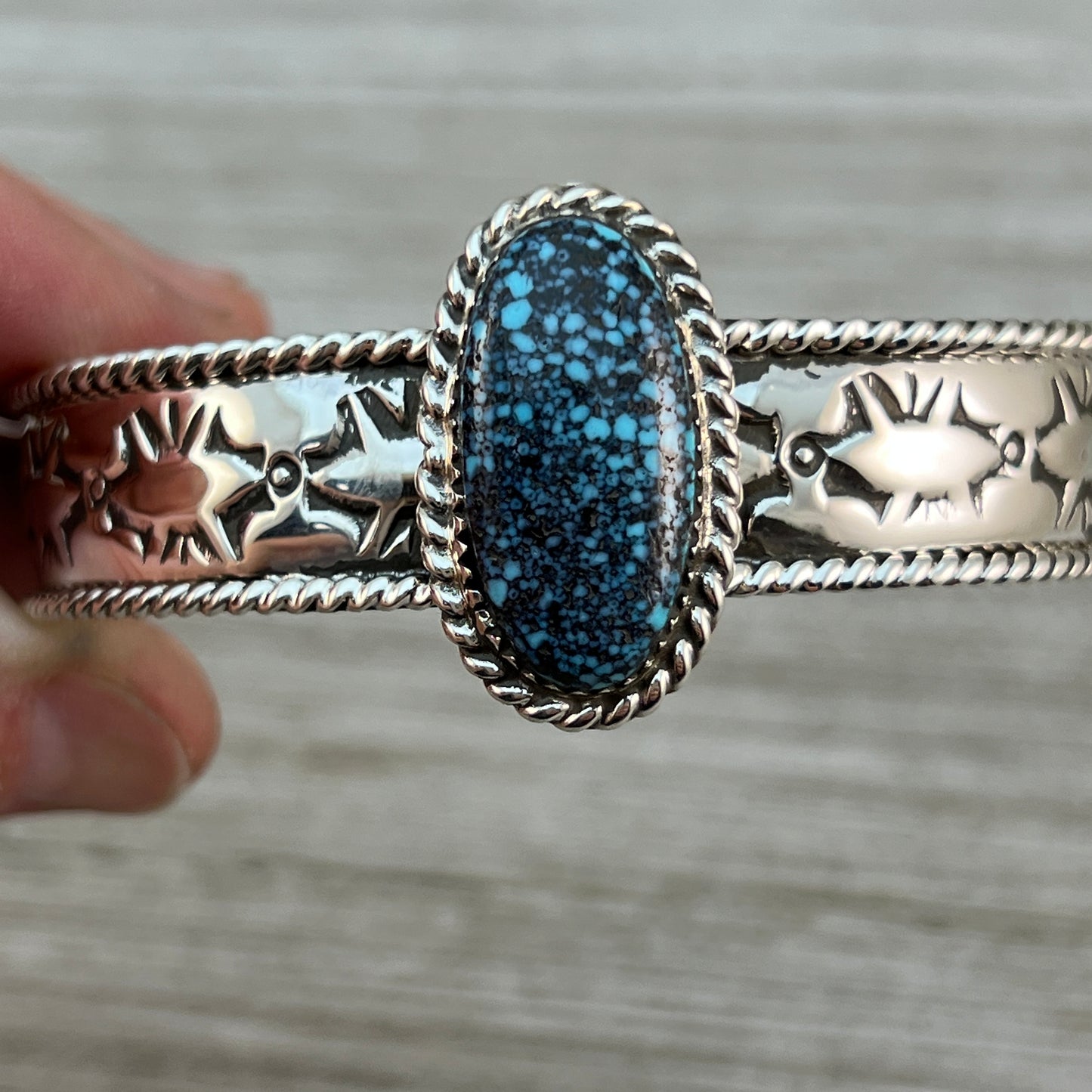 7" Blue Kingman Spiderweb Turquoise Cuff Bracelet Navajo Jason Bahe signed