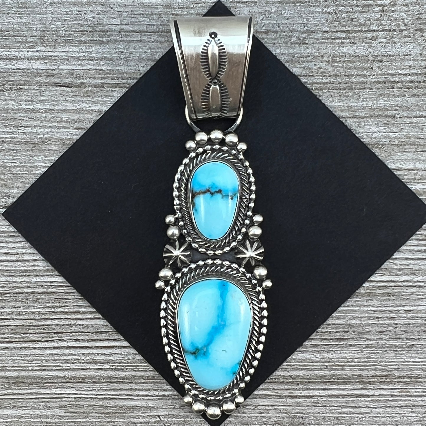 Beautiful Blue Kingman Turquoise Pendant Navajo Sterling Silver Tom Lewis