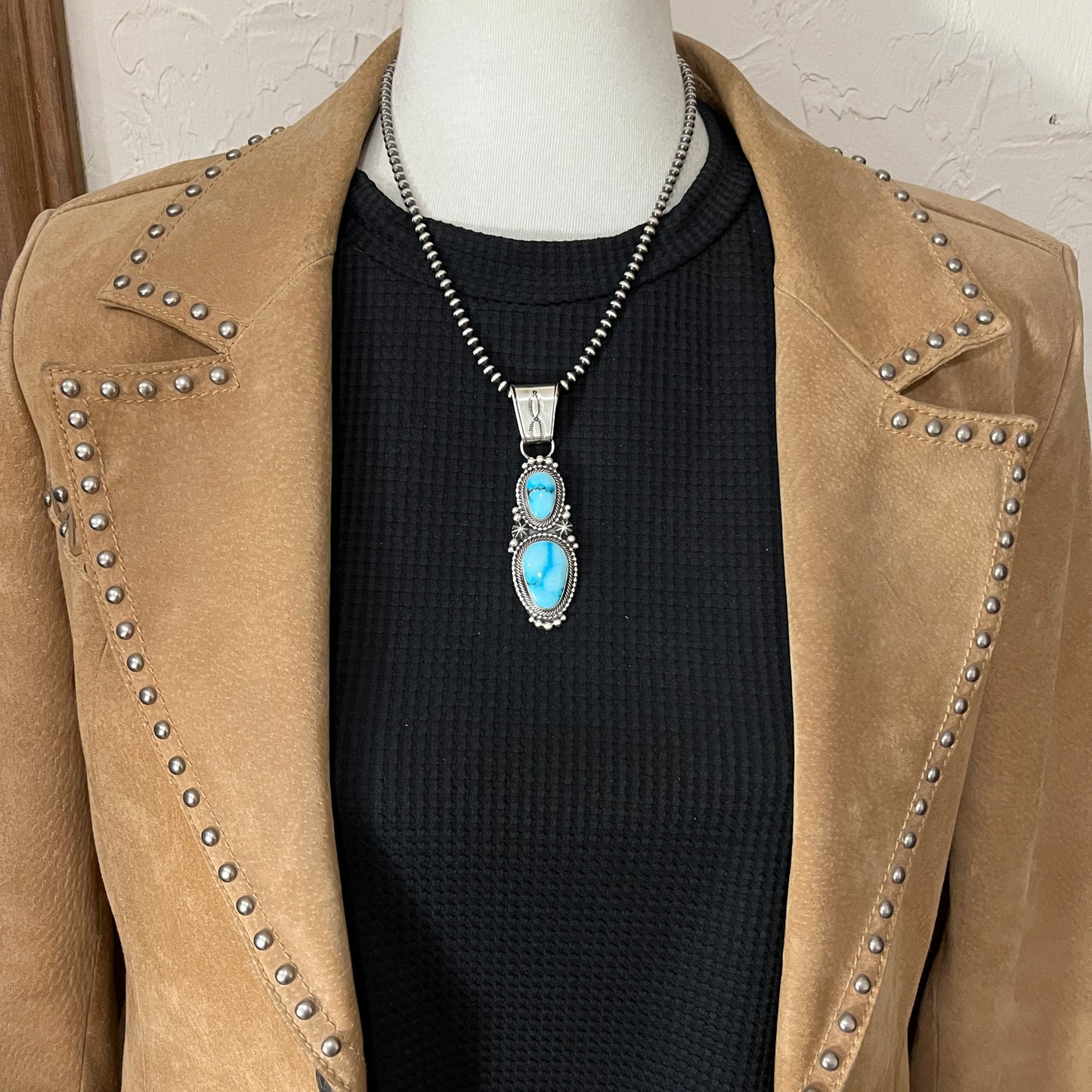 Beautiful Blue Kingman Turquoise Pendant Navajo Sterling Silver Tom Lewis
