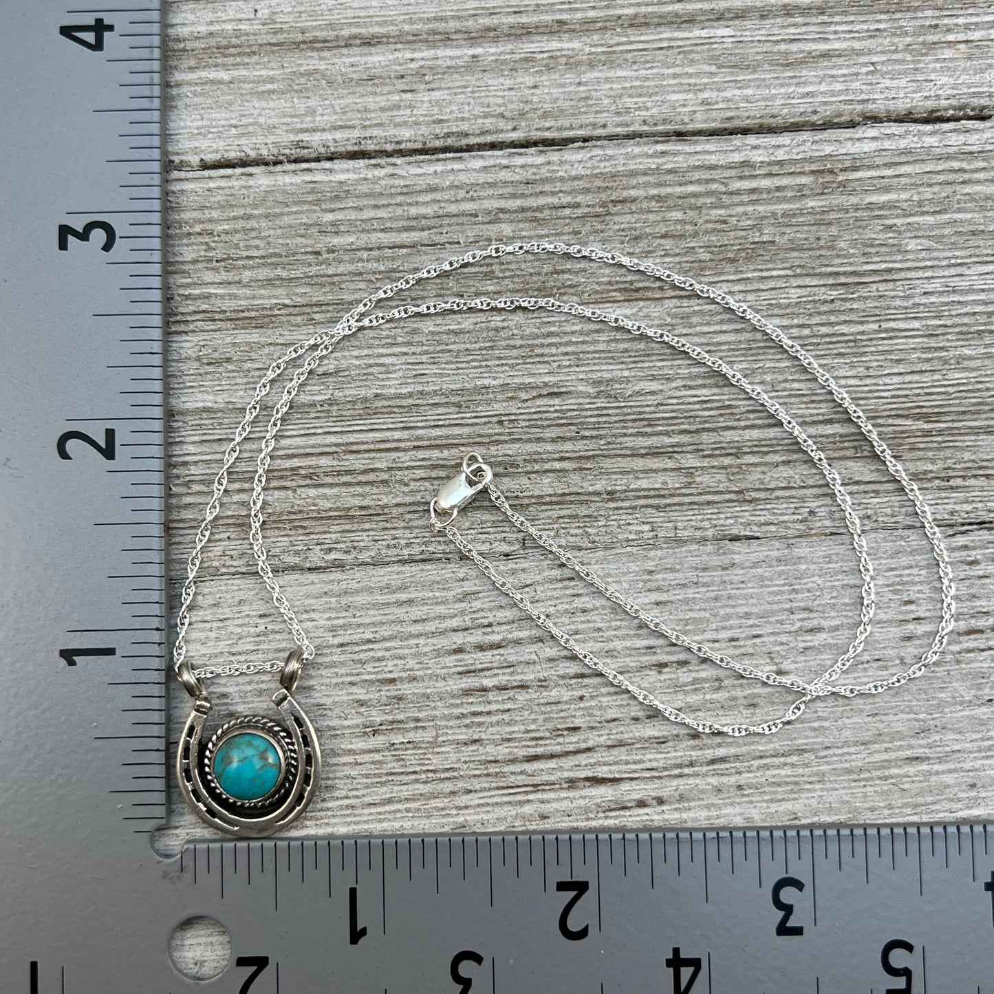 18" Sterling Silver Turquoise Horseshoe Necklace Cowgirl Rodeo Jewelry Annette Chiquito