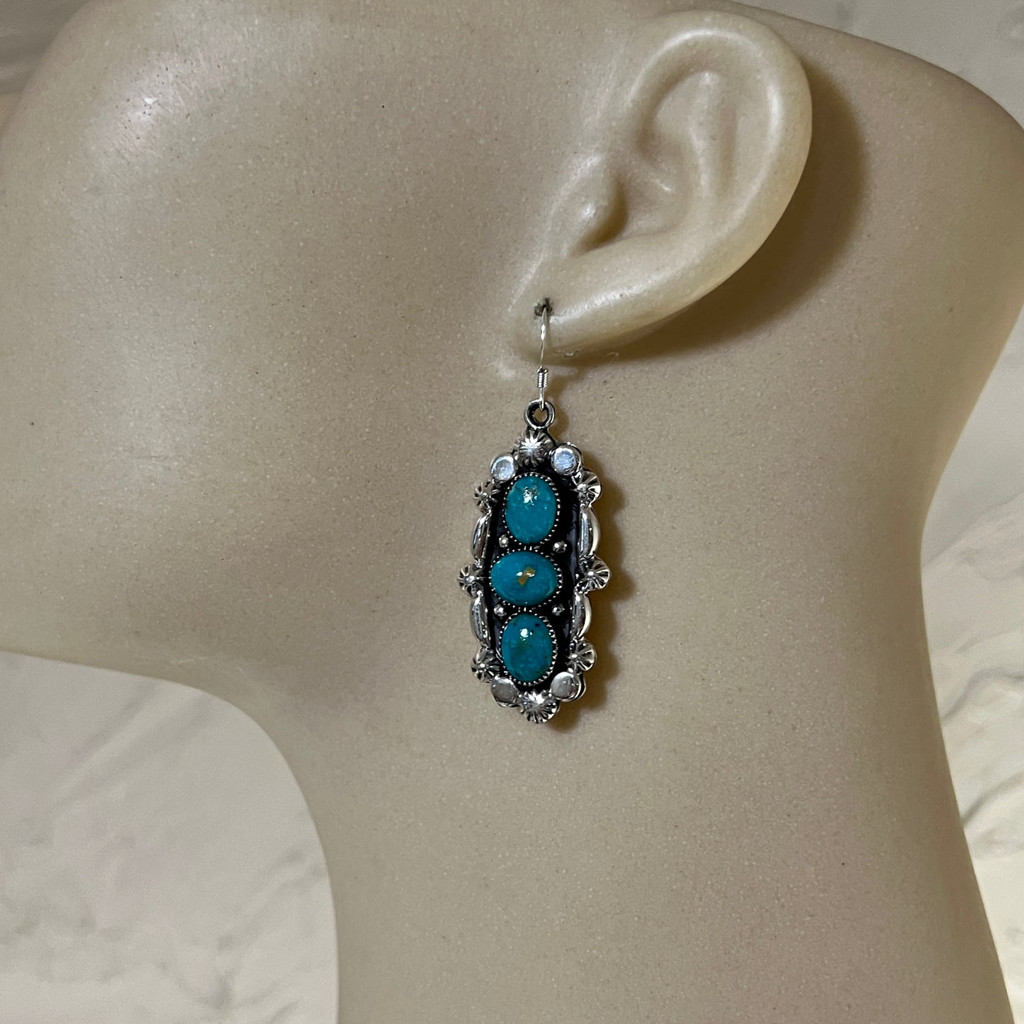 Kingman turquoise dangle earrings sterling silver turquoise Emerson Delgarito 406