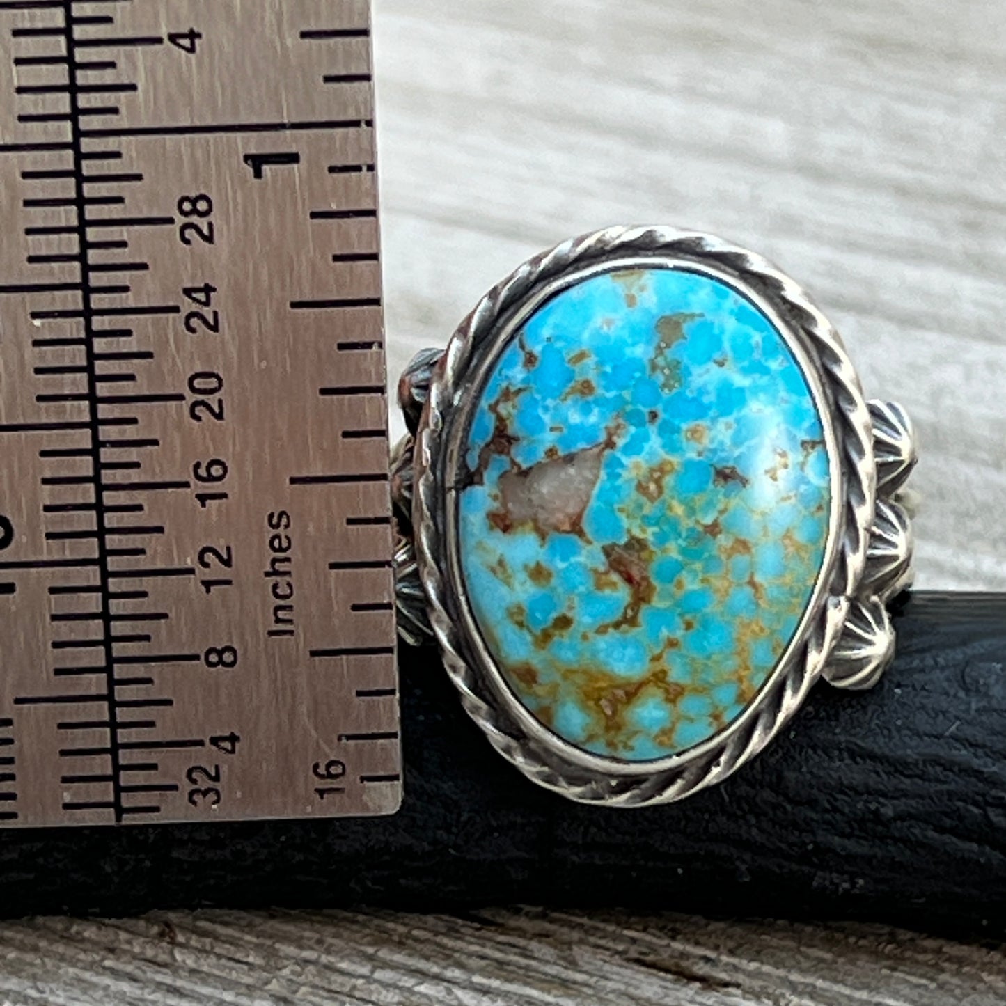 Size 8.75 Blue Kingman Turquoise Sterling Silver Ring Samuel Yellowhair Navajo