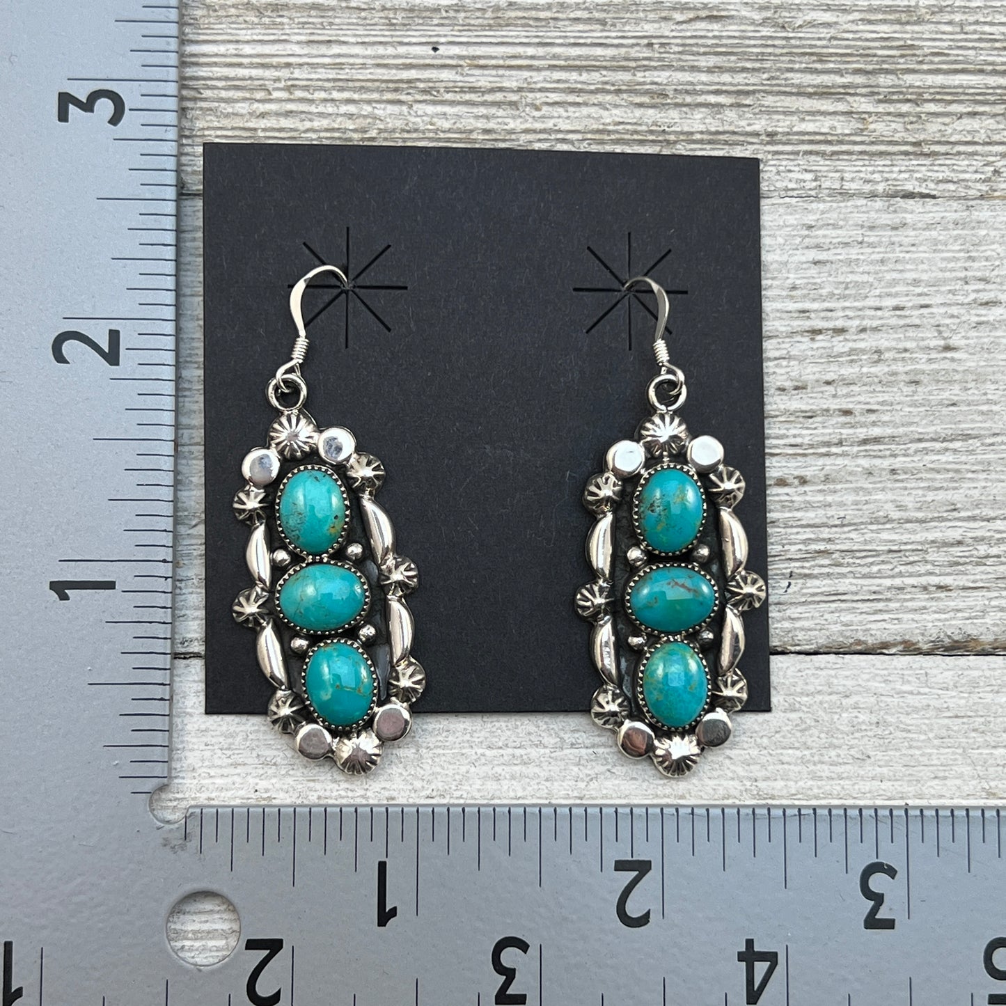 Kingman turquoise dangle earrings sterling silver turquoise Emerson Delgarito 402