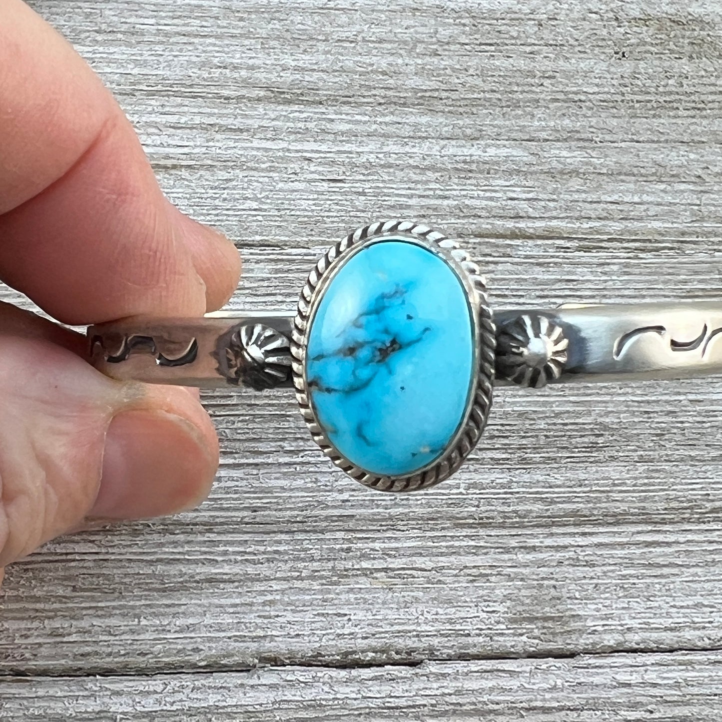 6.25 6.5 6.75 Kingman Turquoise stacker Cuff bracelet #3 Sterling Silver Samuel Yellowhair