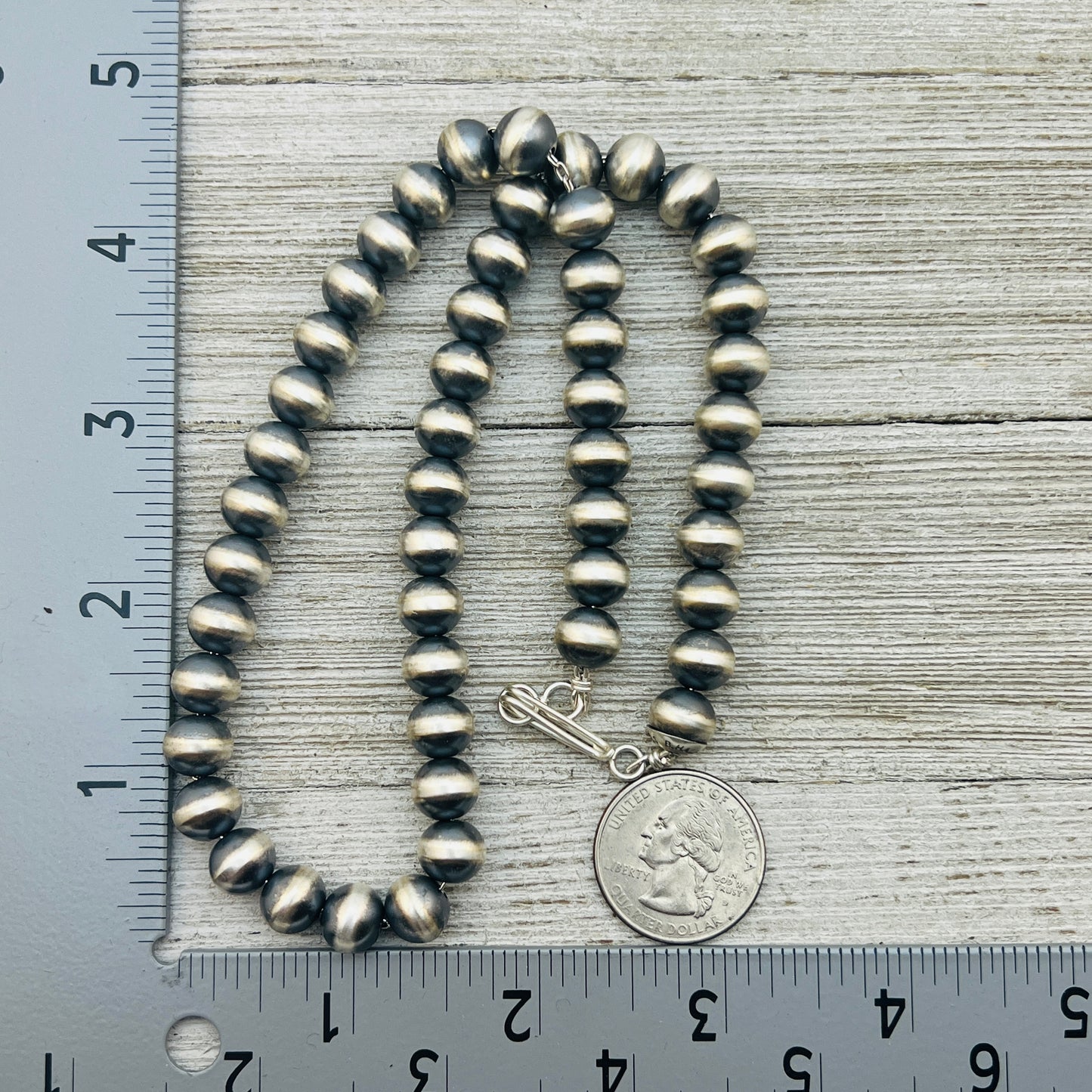 18" Sterling silver Navajo handmade 9mm round bead Pearl necklace Bryannen Halwood 716