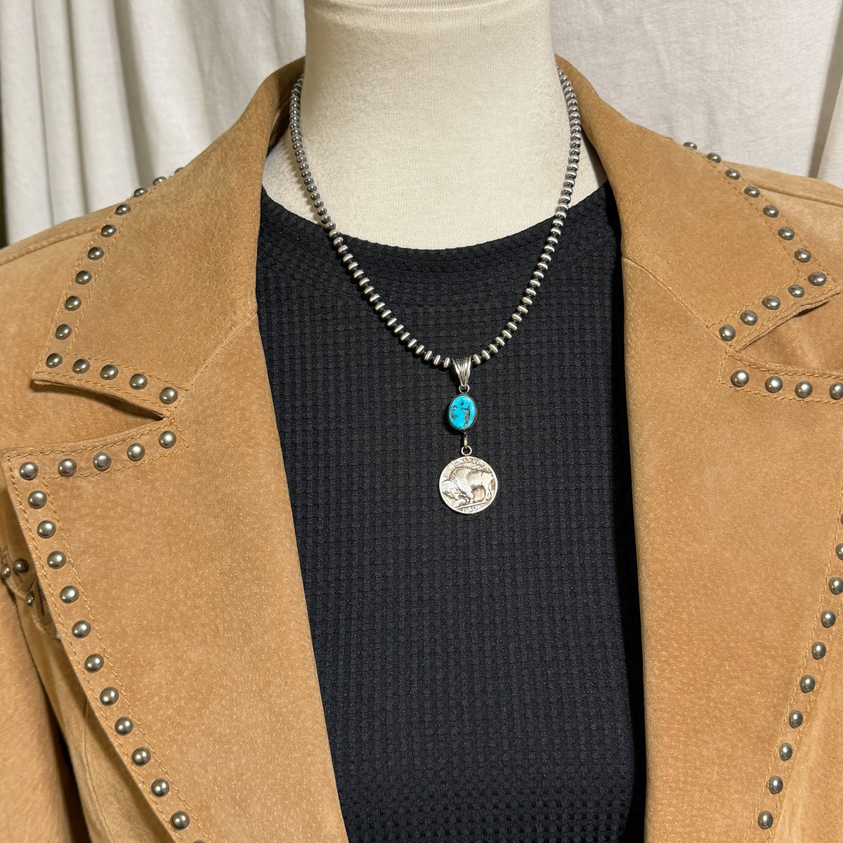 Buffalo nickel coin turquoise pendant Sharon McCarthy Navajo PD1