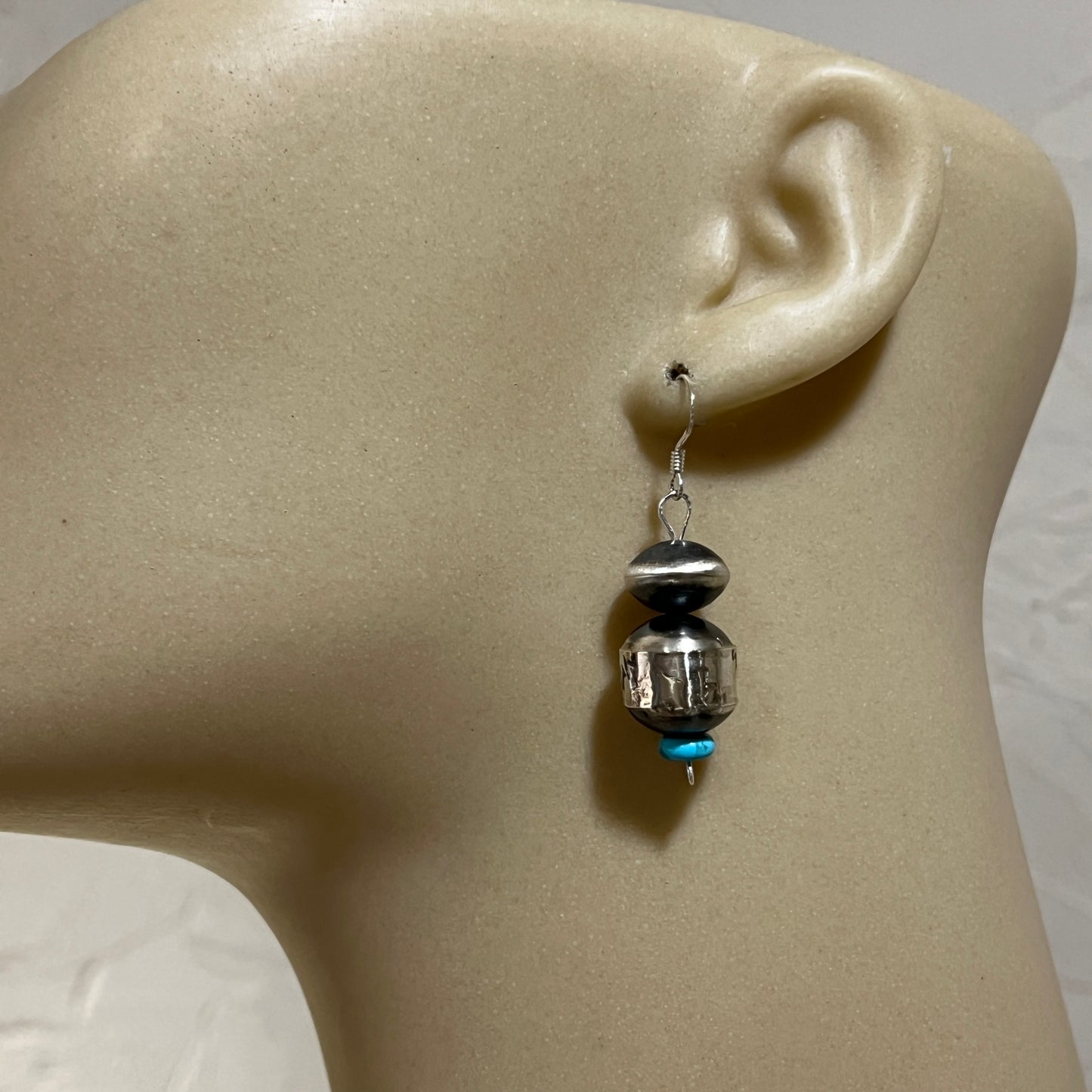 Handmade Sterling silver Navajo Pearl Earrings turquoise by artist, Tylena Nez