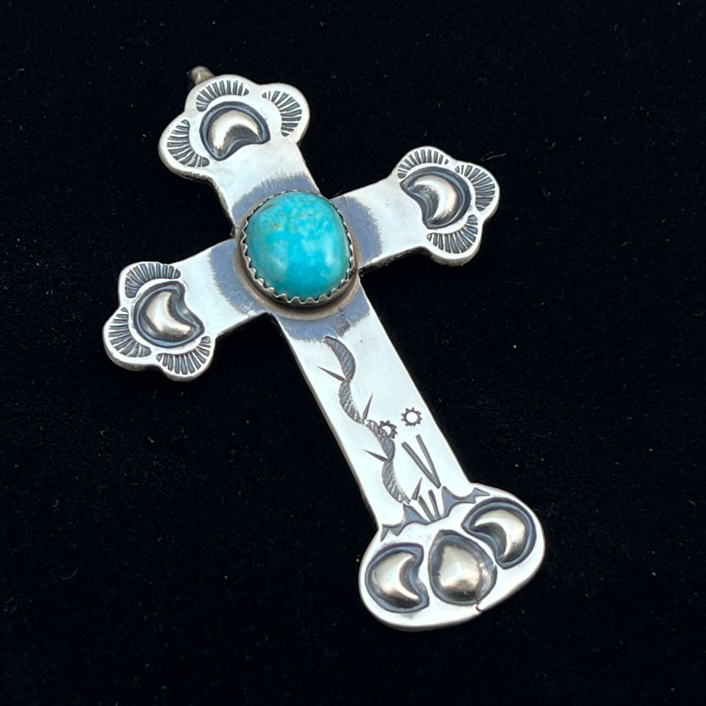 Turquoise Cross Pendant Sterling Silver Navajo handmade Martha Cayatineto