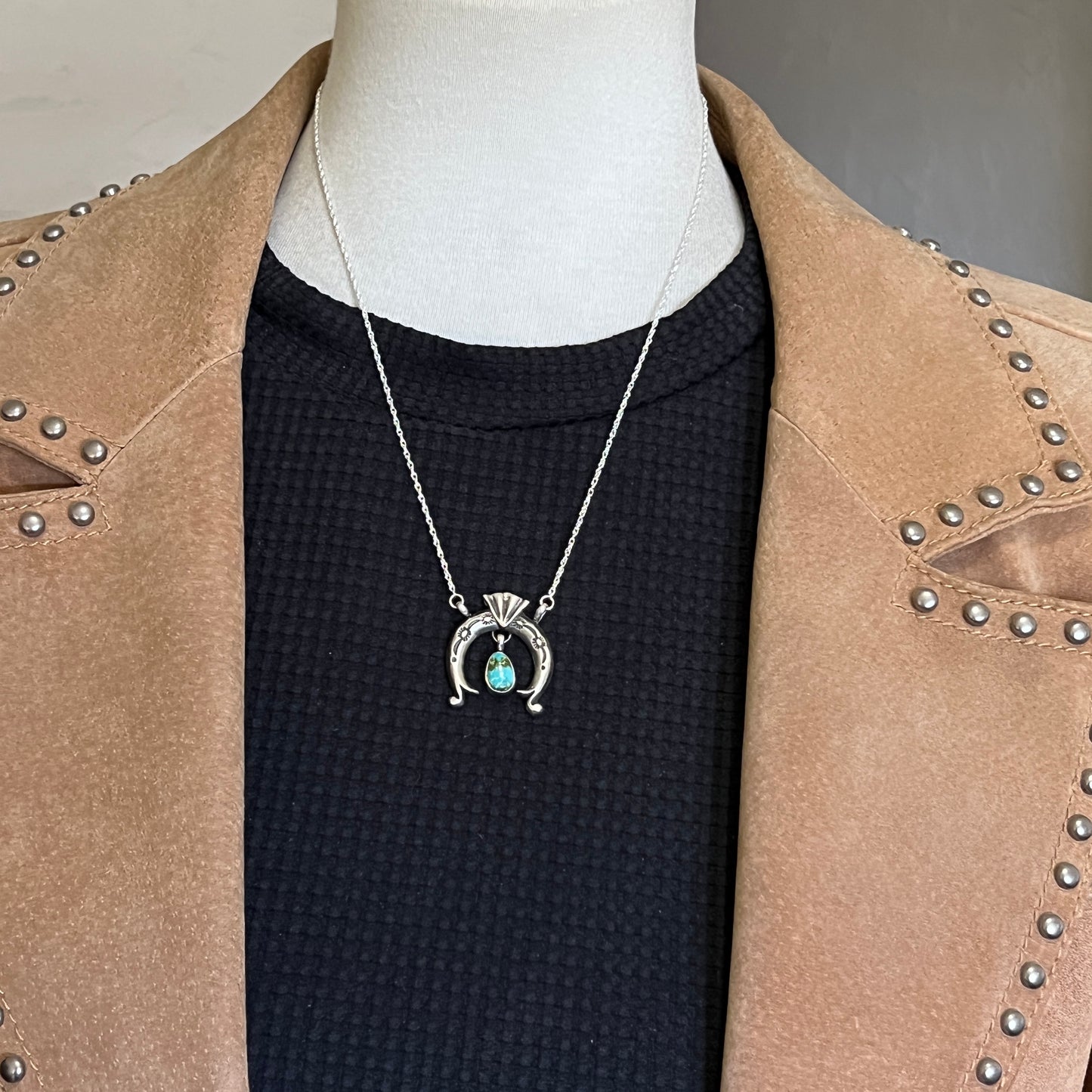 19" Sonoran Turquoise Naja Necklace Sterling silver Navajo Gary Shorty 566