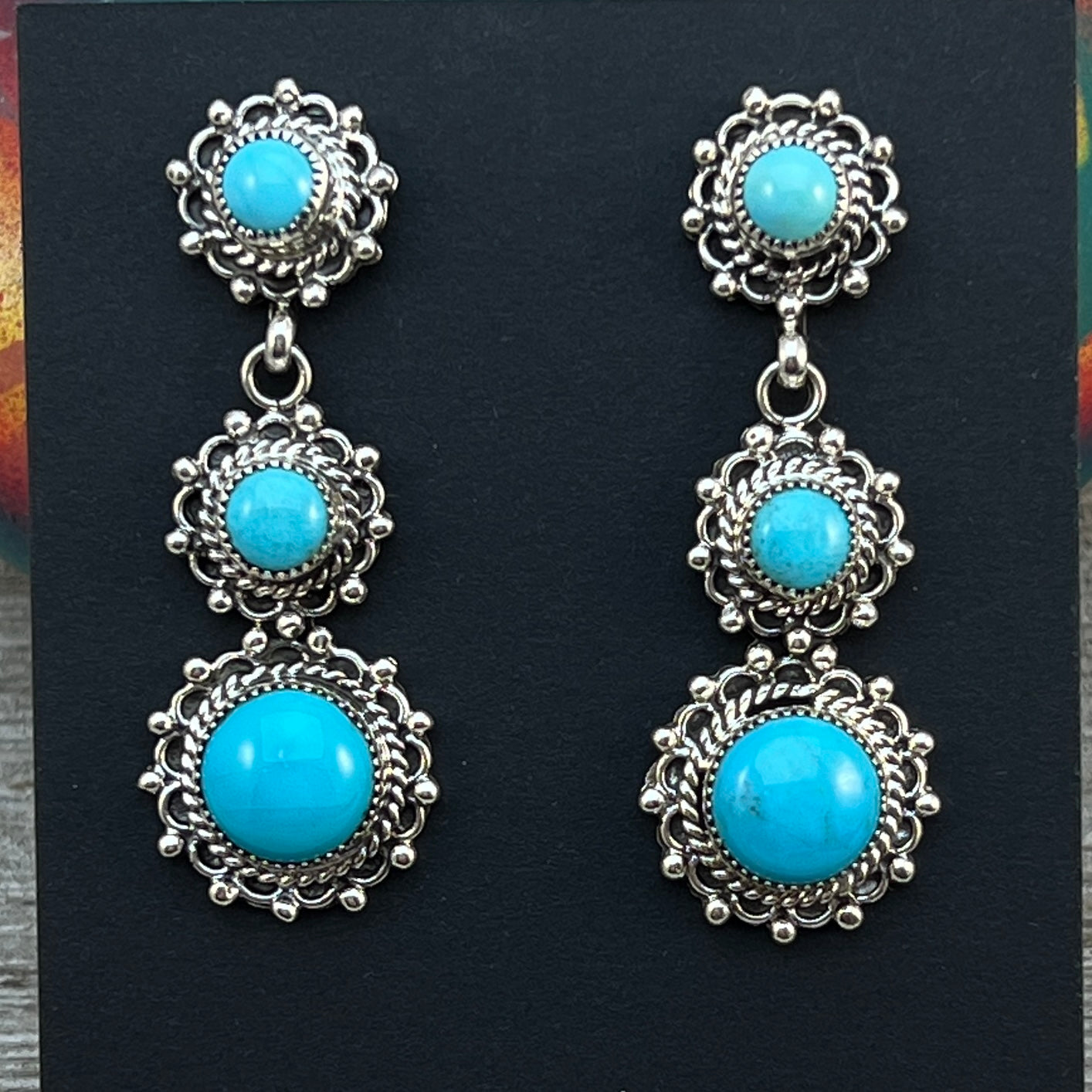 Light Blue Turquoise Drop Earrings, Navajo handmade sterling silver Evelyn Platero