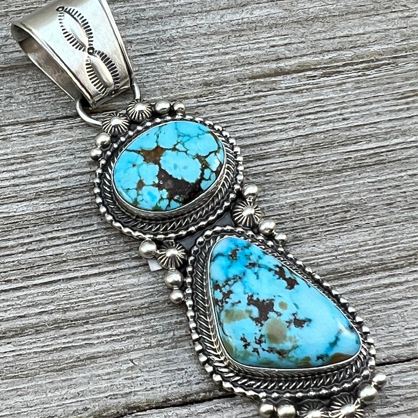 Beautiful Blue Kingman Turquoise Pendant 5 Navajo Sterling Silver Tom Lewis