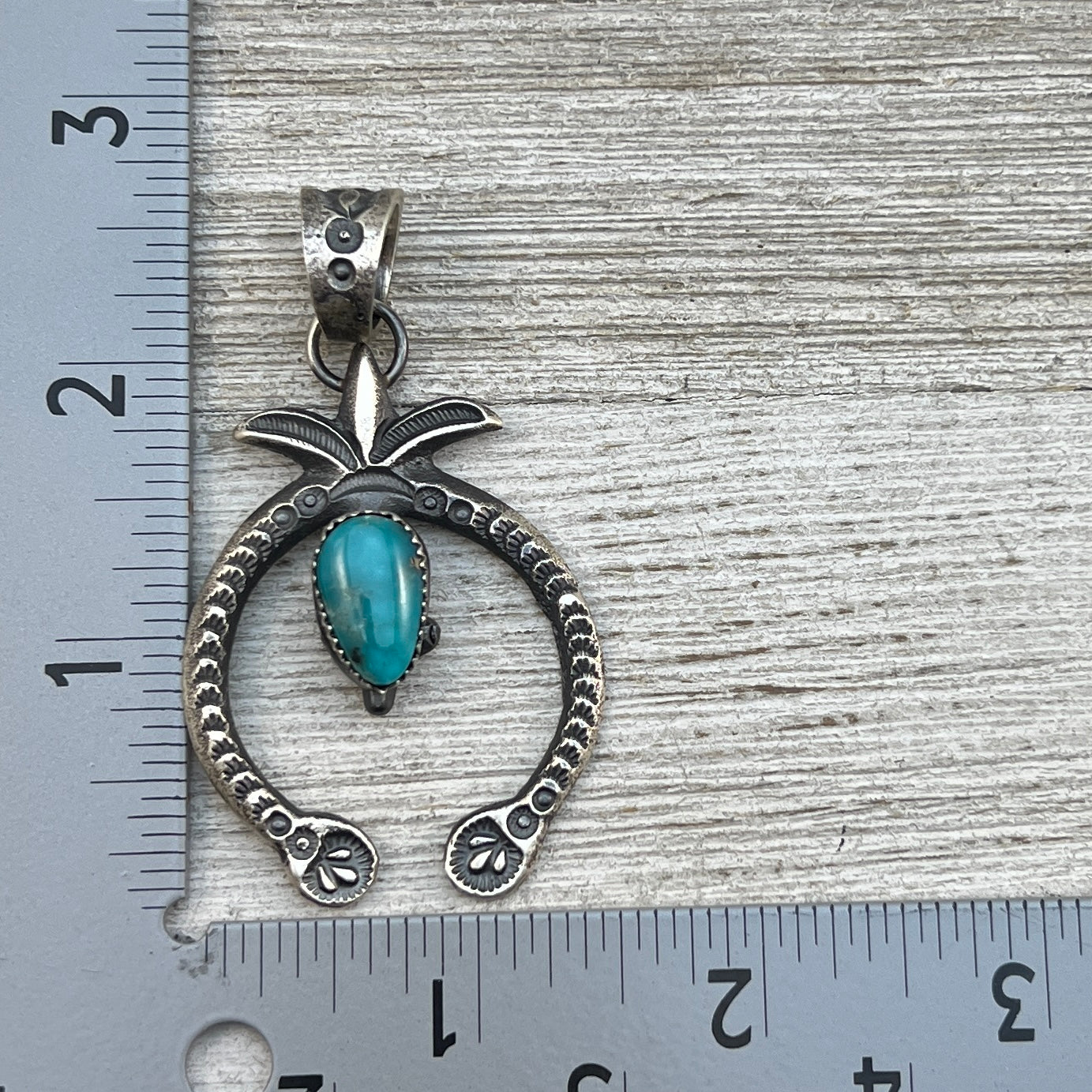 Kingman Turquoise Small naja Pendant, Tufa Cast, Navajo Sterling Silver Martha Cayatineto 2