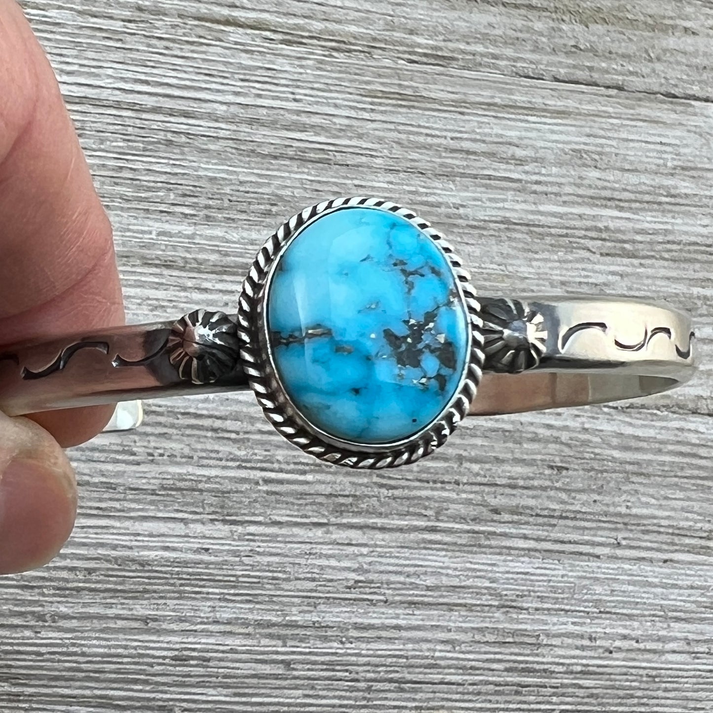 6.25 6.5 6.75 Kingman Turquoise stacker Cuff bracelet #5 Sterling Silver Samuel Yellowhair
