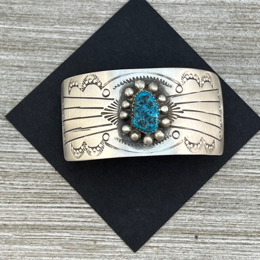 Sterling silver Blue Kingman turquoise Hair Barrette Navajo handmade Jolene Begay 1