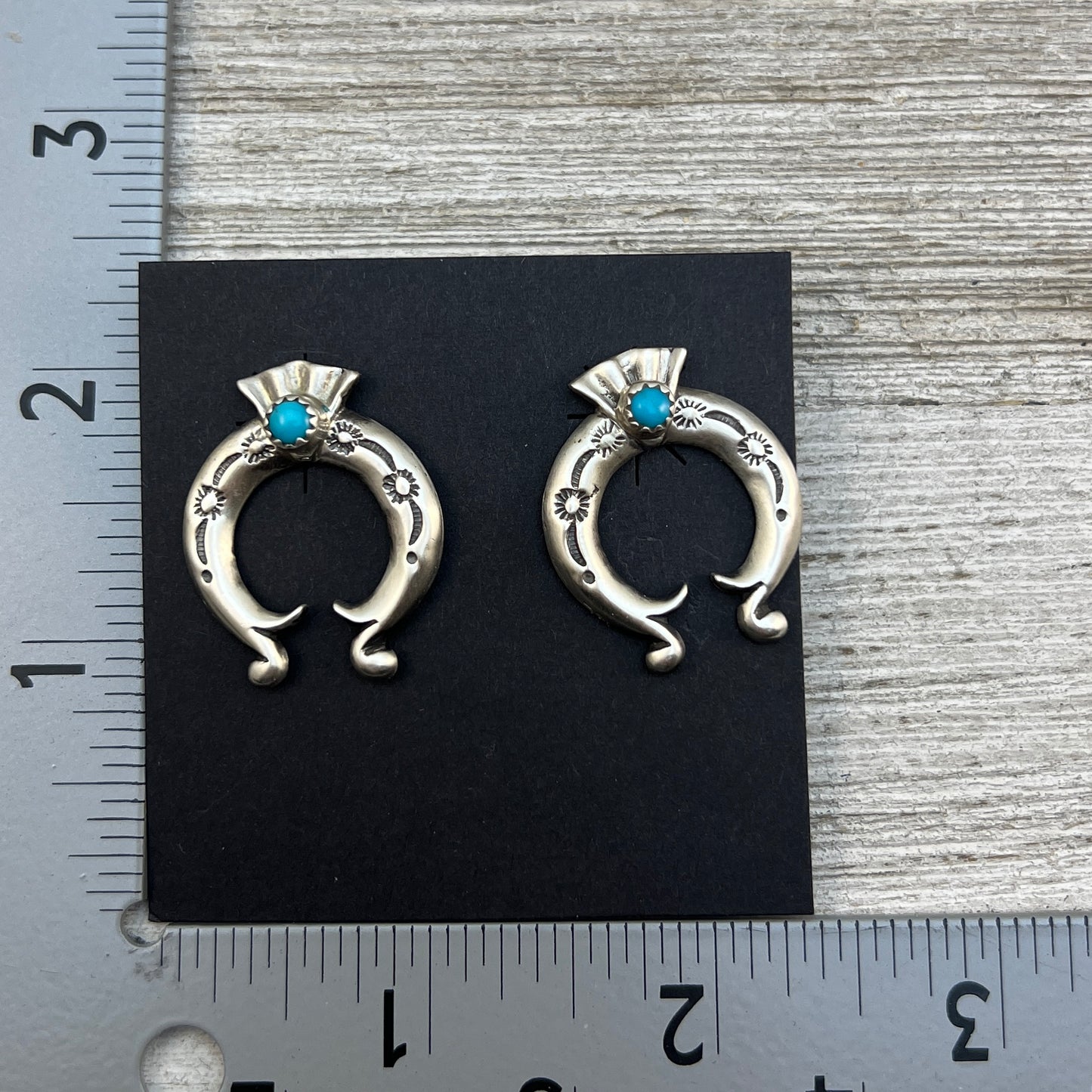 Blue Turquoise Naja stud Earrings Navajo handmade Adrienne Gordan Sterling Silver 2
