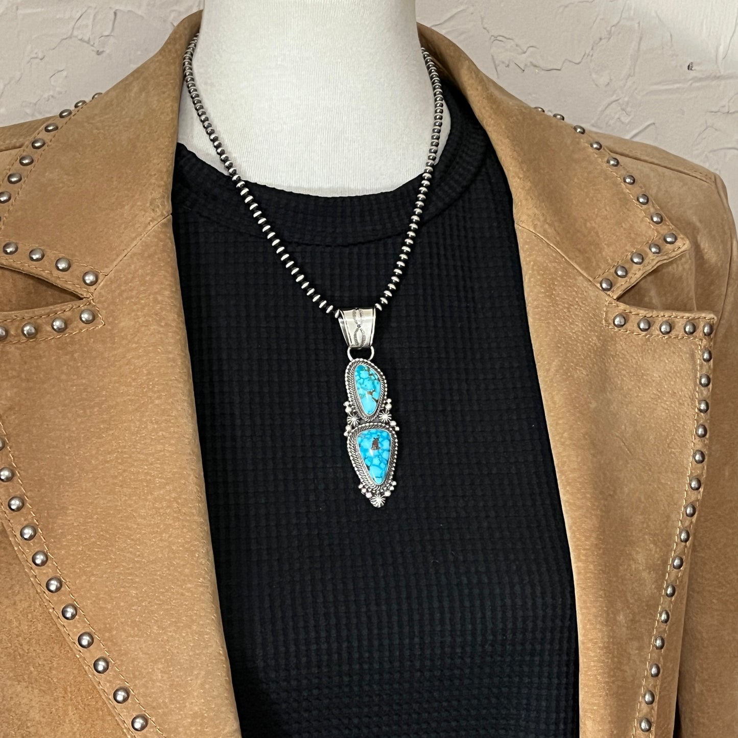 Blue Kingman Waterweb Turquoise Pendant 3 Navajo Sterling Silver Tom Lewis