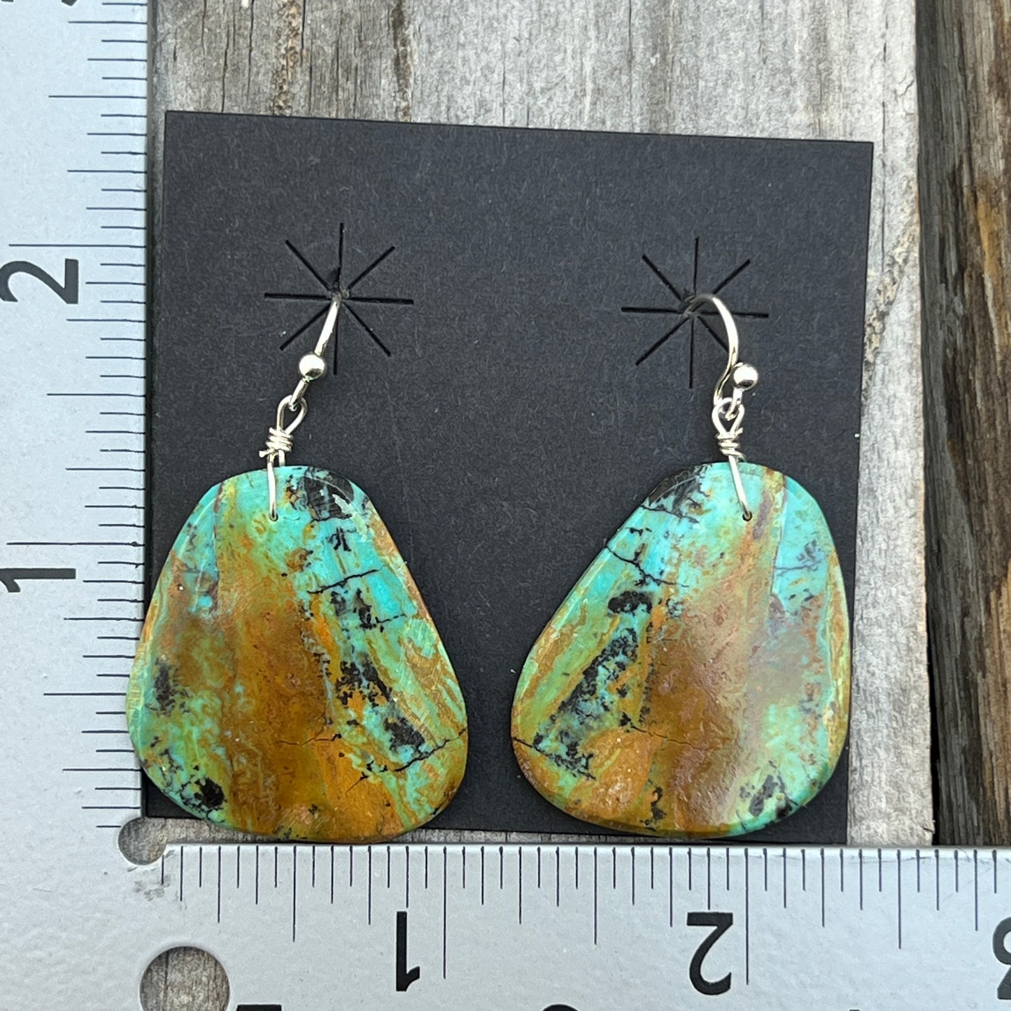 Green Kingman Turquoise slab earrings Ronald Chavez Santo Domingo 618