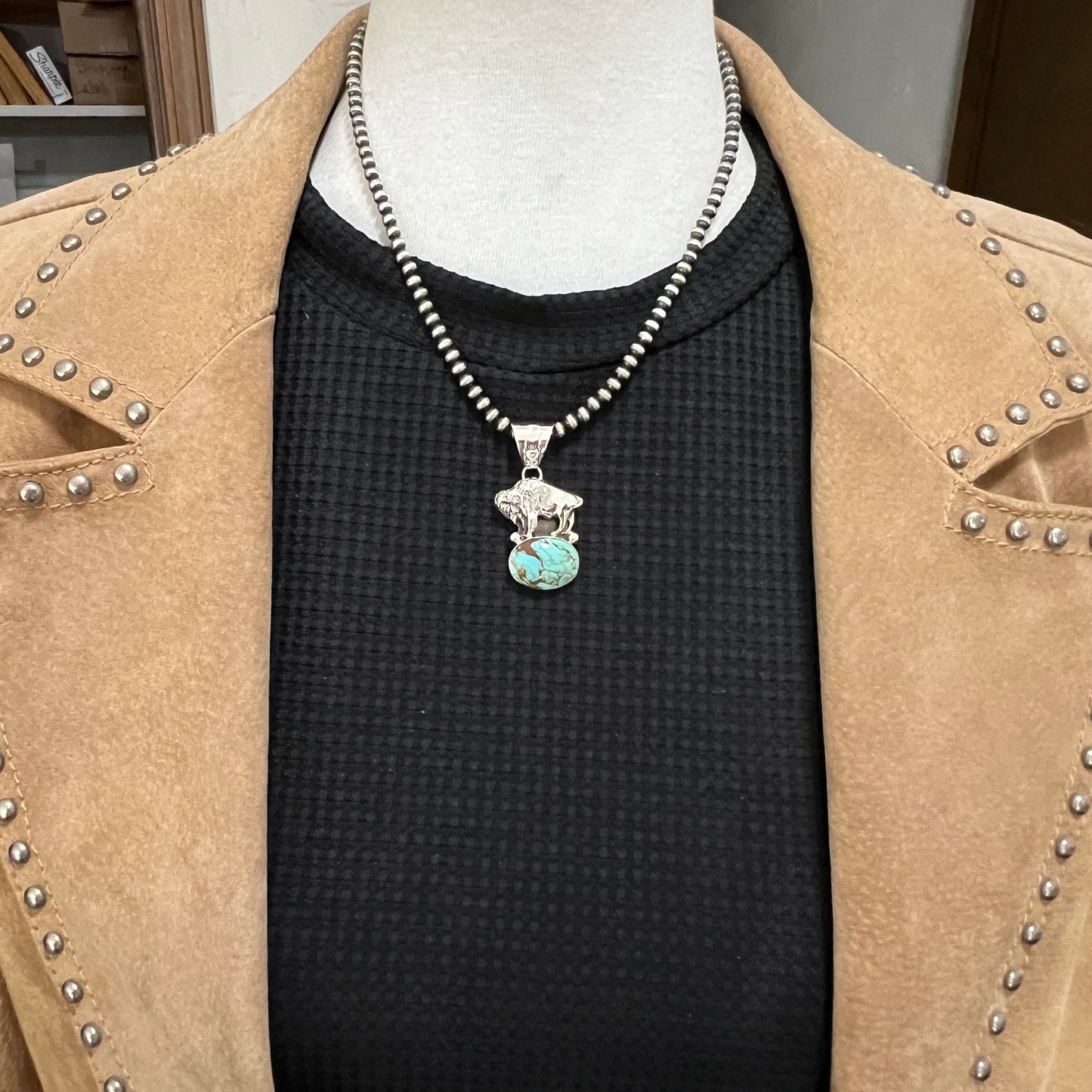 Turquoise Buffalo Pendant Navajo Arthur Bruggeman sterling silver men women