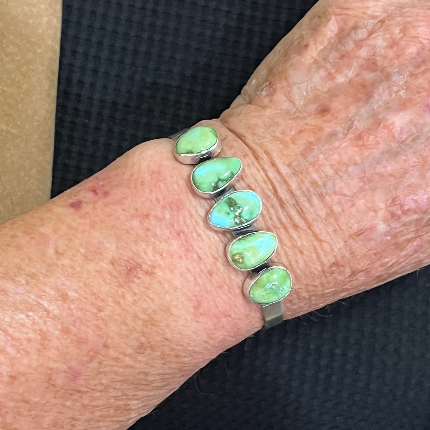 6 1/4" Sonoran Gold Turquoise Cuff Bracelet Sterling silver Navajo Tom Lewis boho