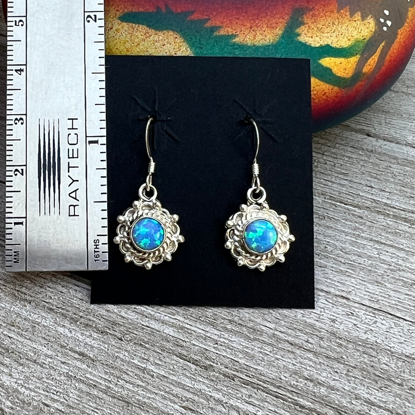 Dainty blue Opal Dangle earrings, small handmade Sterling Silver