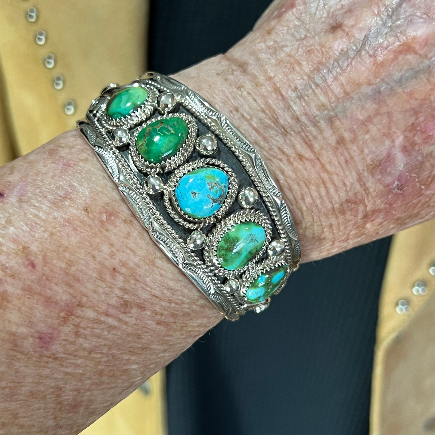 6.75" Sonoran Turquoise Cuff Bracelet, Sterling Silver Navajo Darrell Morgan #6