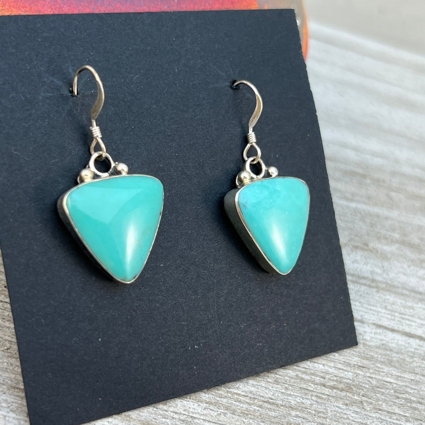 Sterling silver varisite dangle earrings Navajo handmade Arlene Lewis 3