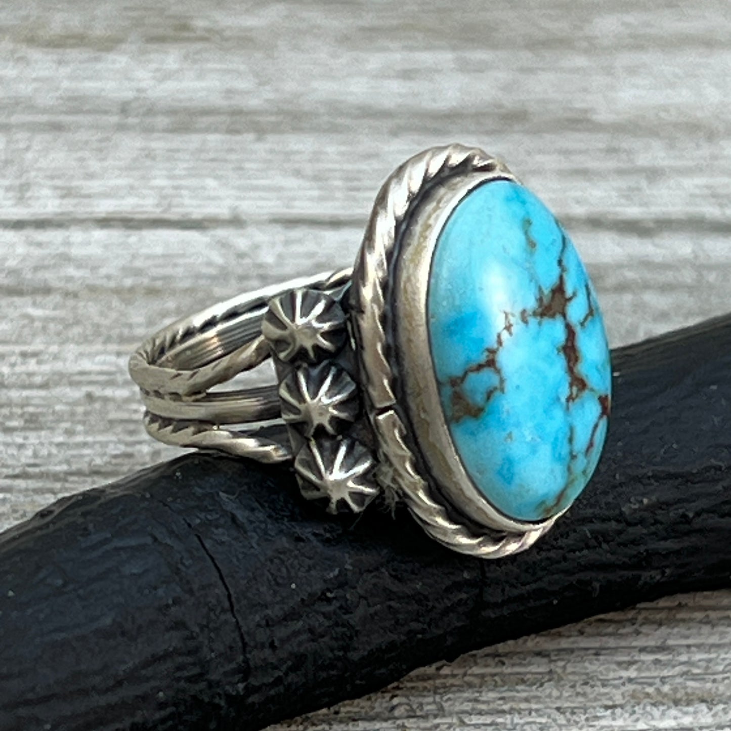 Size 7 Blue Kingman Turquoise Sterling Silver Ring Samuel Yellowhair Navajo