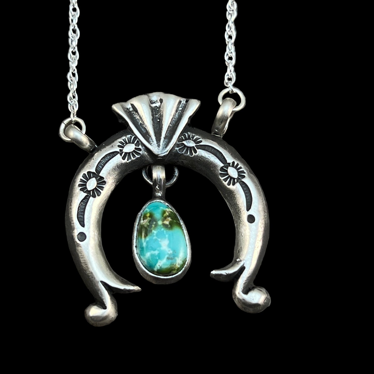 19" Sonoran Turquoise Naja Necklace Sterling silver Navajo Gary Shorty 566